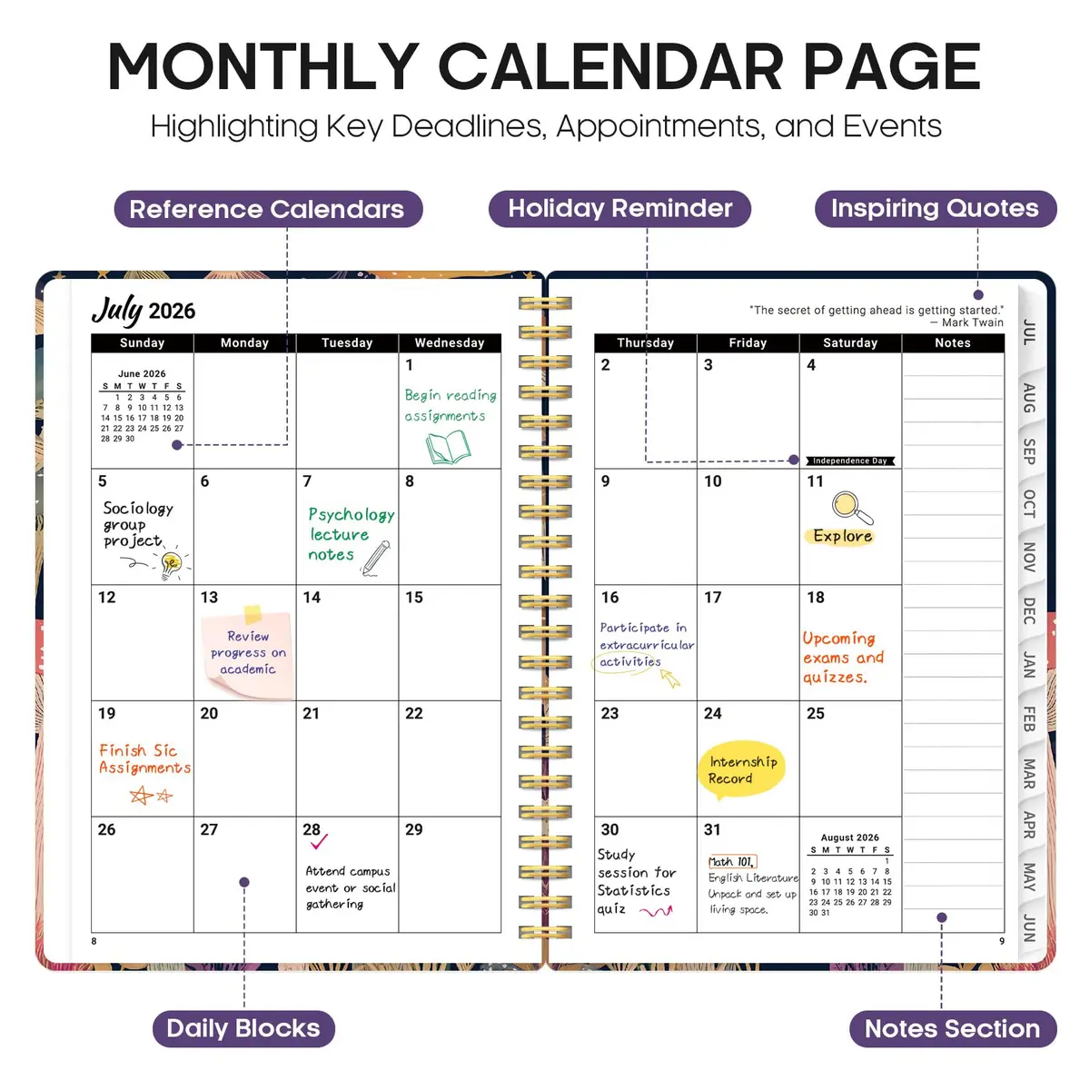 Taja 2026-2027 Academic Planner, Monthly & Weekly Jul 2026-Jun 2027 Calendar Planner, A5 Size (6.3"x8.5") | Smooth Ink Flow Acid-Free Paper - view 2