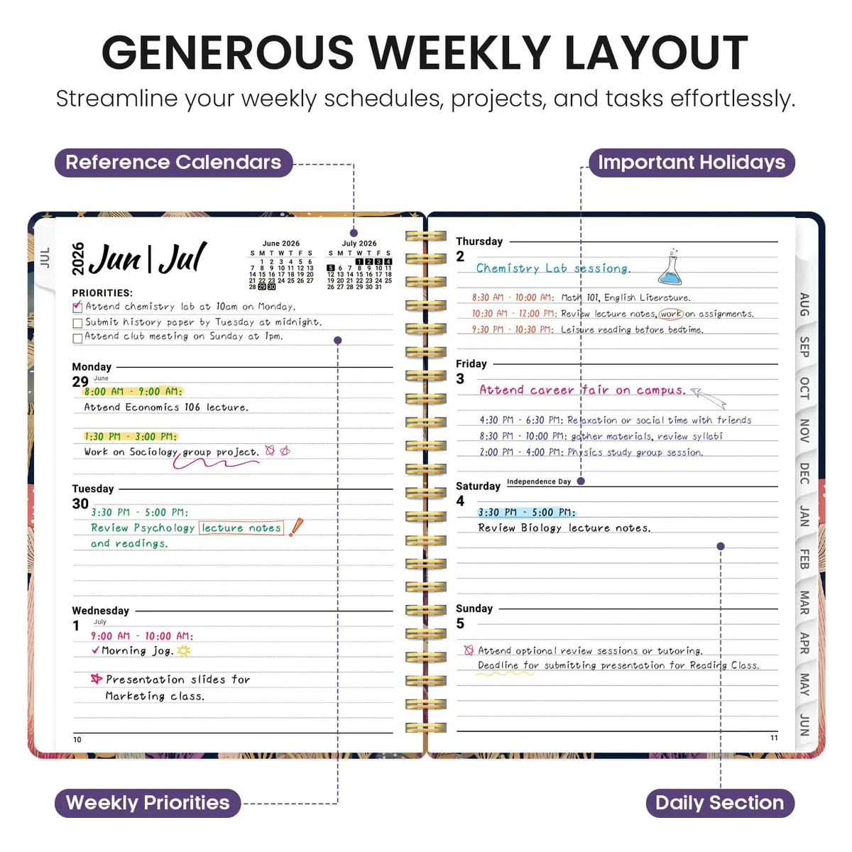 Taja 2026-2027 Academic Planner, Monthly & Weekly Jul 2026-Jun 2027 Calendar Planner, A5 Size (6.3"x8.5") | Smooth Ink Flow Acid-Free Paper - view 3