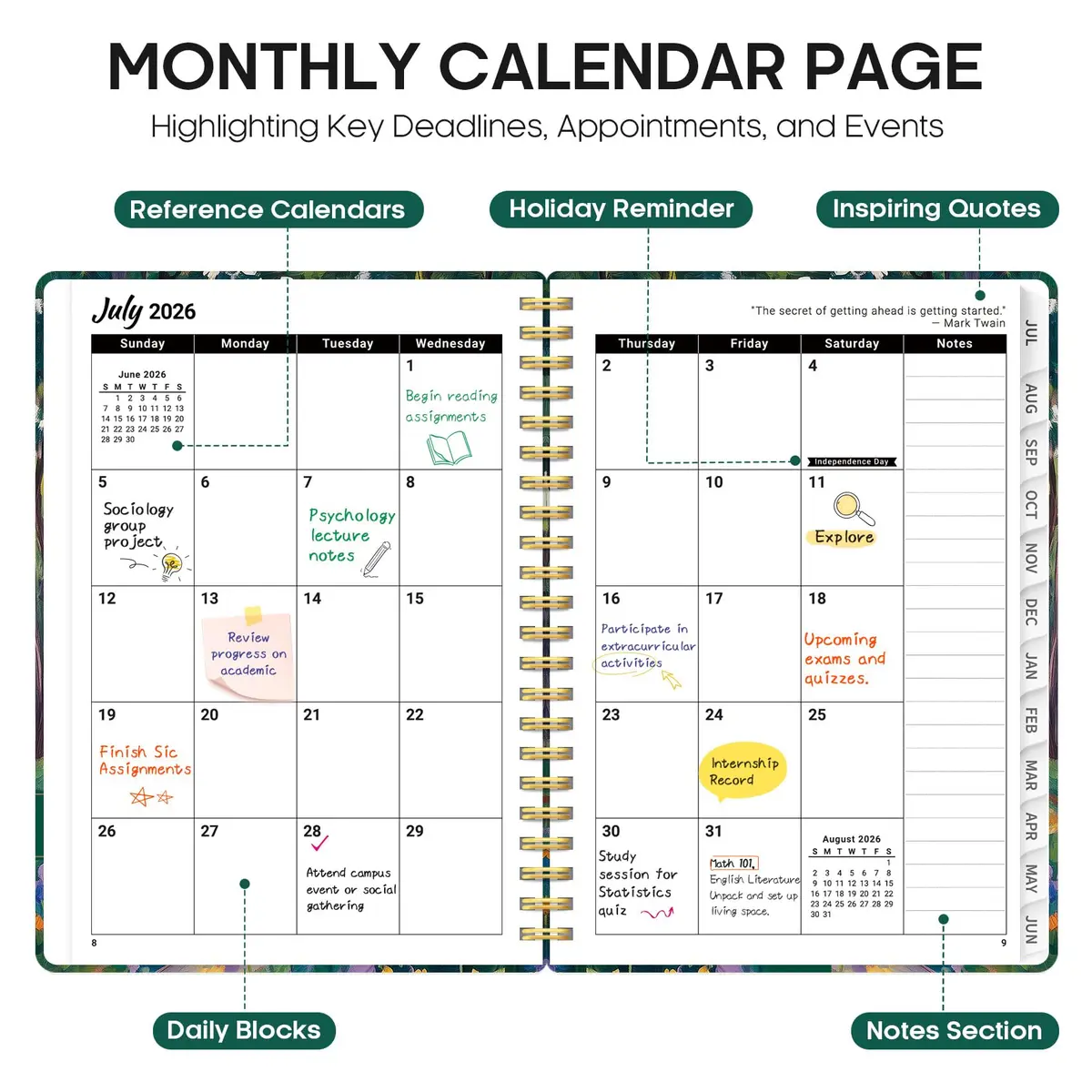 Taja 2026-2027 Academic Planner Monthly & Weekly Jul 2026-Jun 2027 Calendar Planner 21.8 cm (8.5 inches) | Smooth Ink Flow Acid-Free Paper - view 2