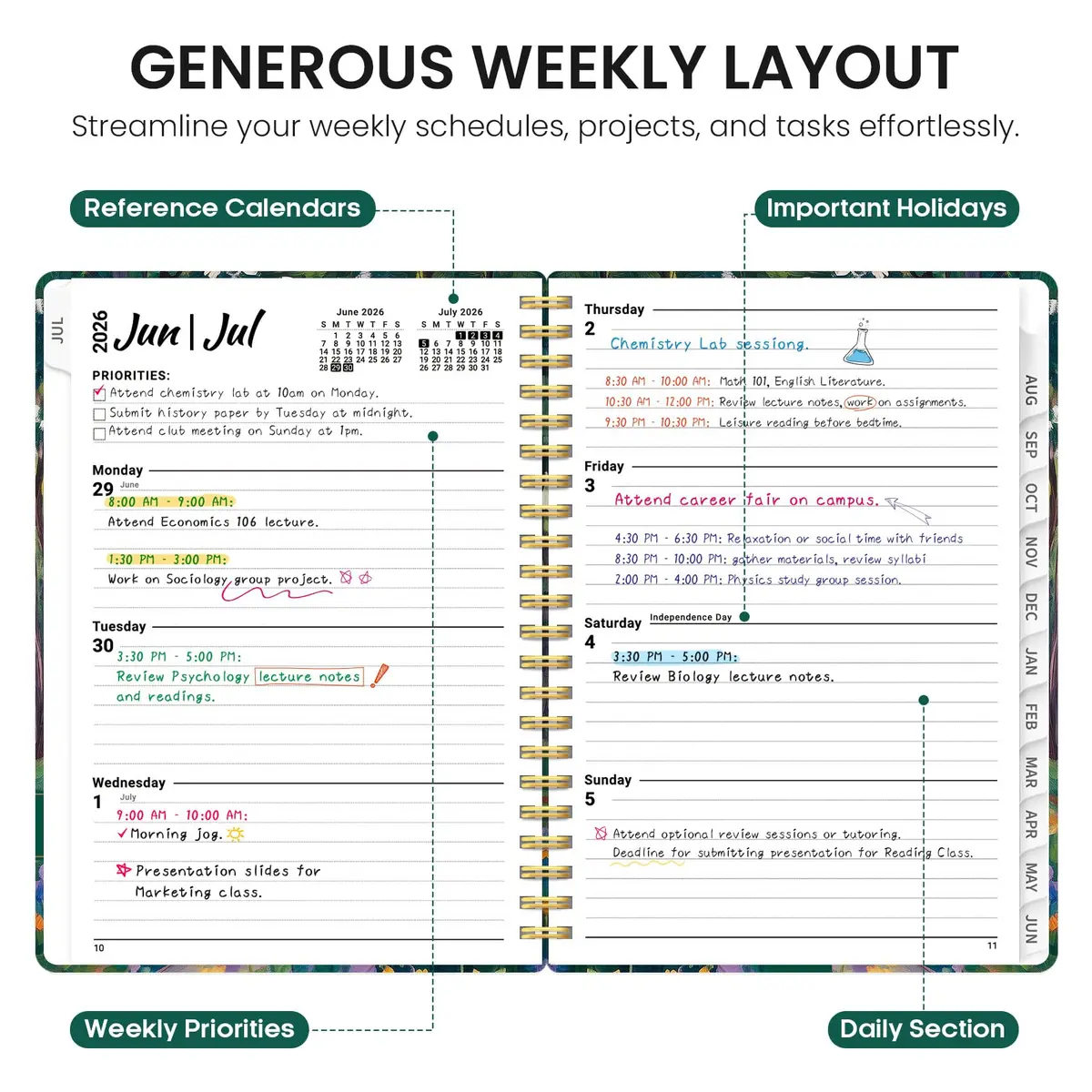 Taja 2026-2027 Academic Planner Monthly & Weekly Jul 2026-Jun 2027 Calendar Planner 21.8 cm (8.5 inches) | Smooth Ink Flow Acid-Free Paper - view 3