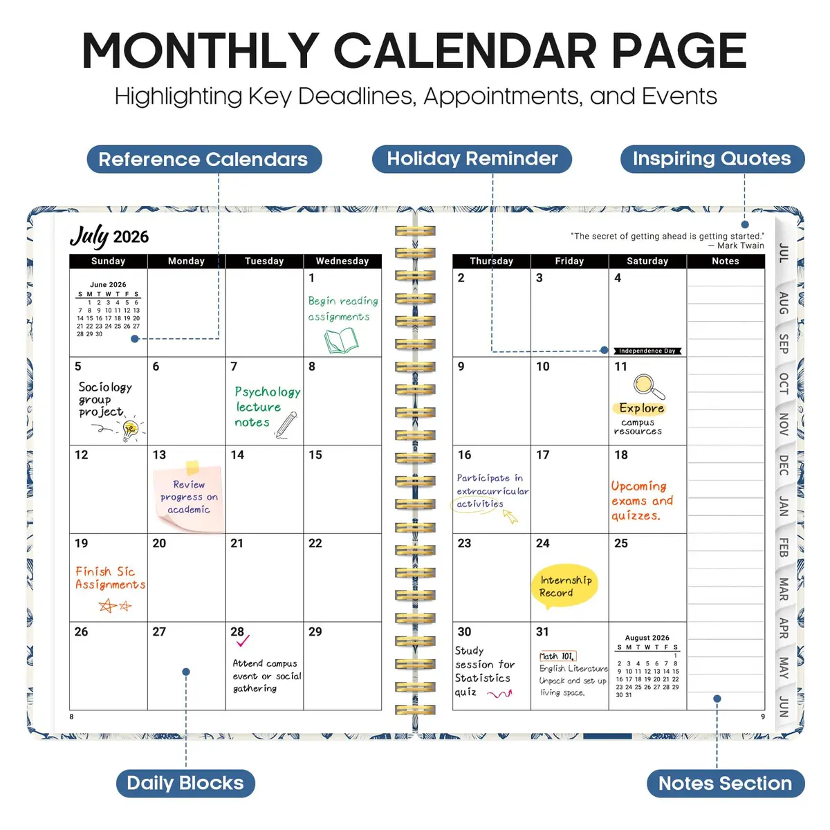 Taja 2026-2027 Academic Planner 8.5 x 11 Inches | Monthly & Weekly Jul 2026-Jun 2027 Planner with Tabs - view 2