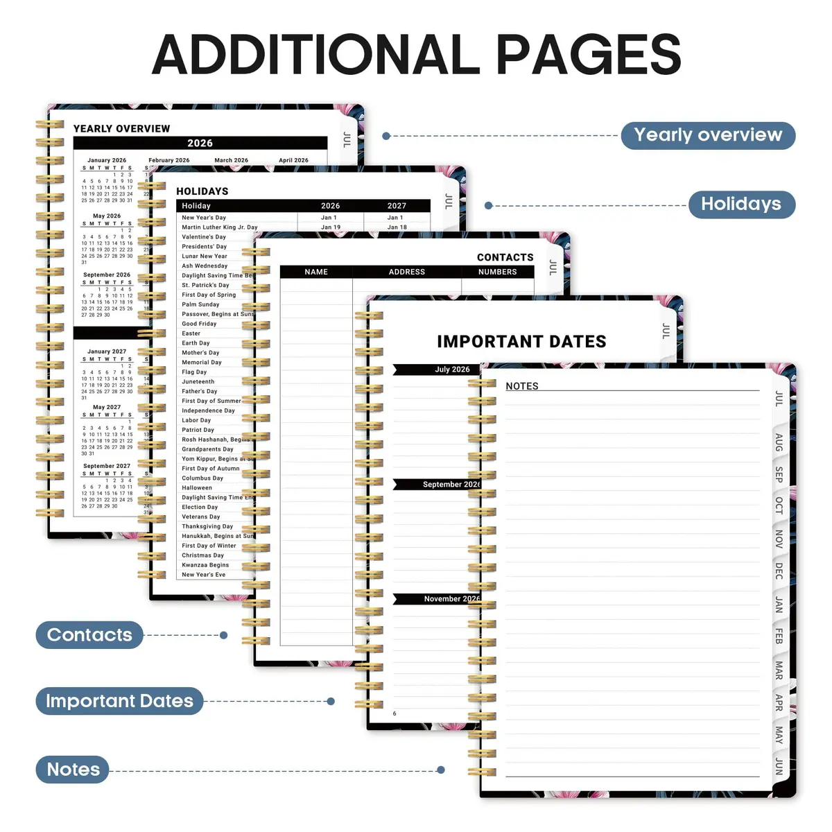 Taja 2026-2027 Academic Planner, Monthly & Weekly Jul 2026-Jun 2027 Calendar Planner, 146 Pages (A5 Size, 6.3"x8.5") | Imported Stationery for Students & Professionals - view 5