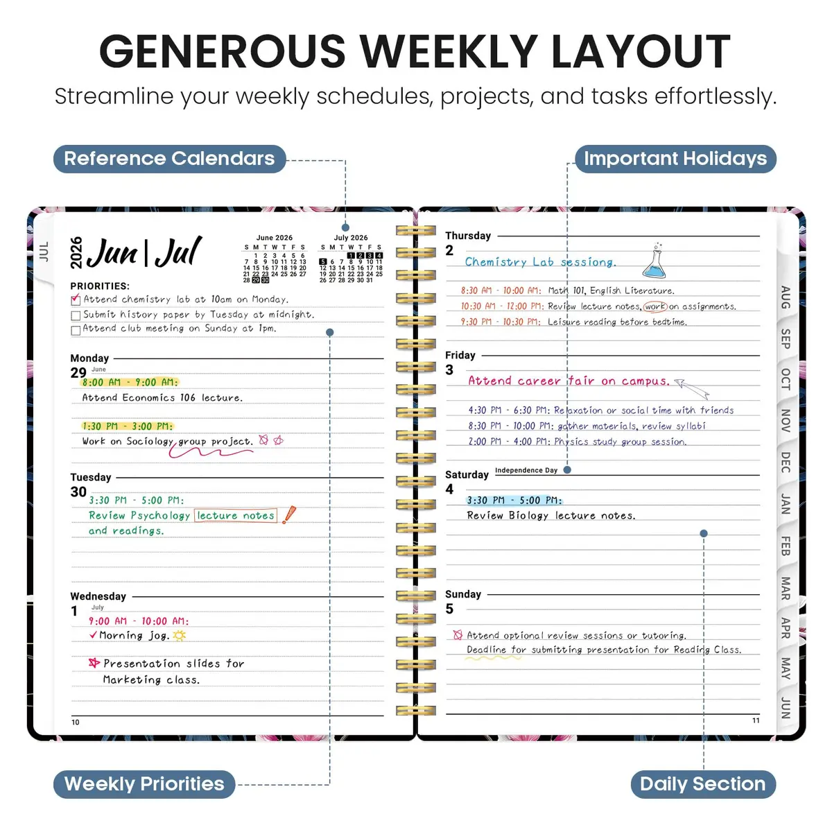Taja 2026-2027 Academic Planner, Monthly & Weekly Jul 2026-Jun 2027 Calendar Planner, 146 Pages (A5 Size, 6.3"x8.5") | Imported Stationery for Students & Professionals - view 3