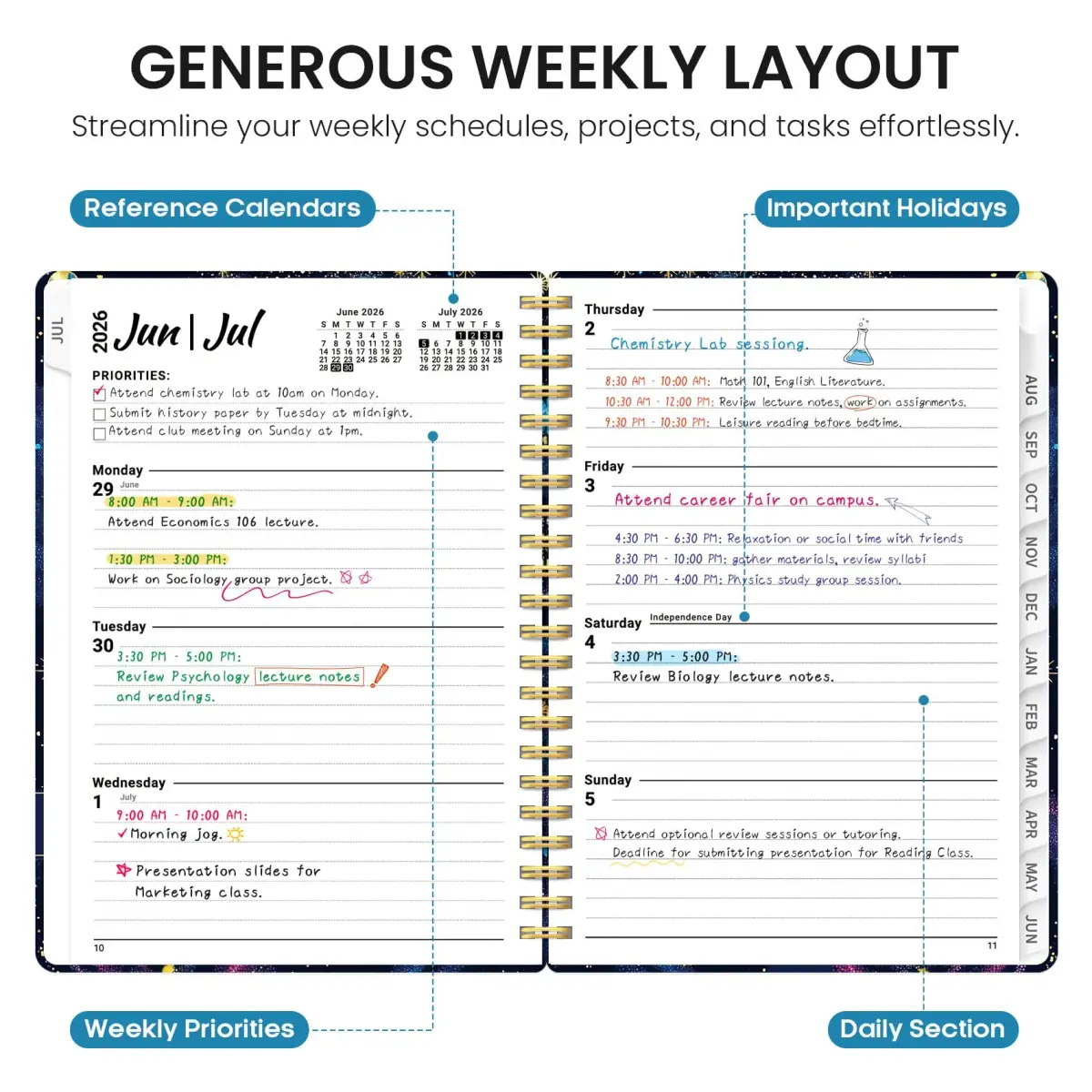 Taja 2026-2027 Academic Planner 6.3"x8.5" (A5) | Monthly & Weekly Jul 2026-Jun 2027 Planner Calendar - view 3