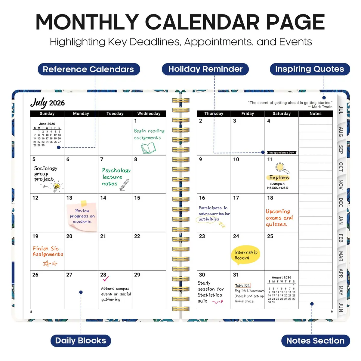 Taja Academic Planner 2026-2027, Jul 2026-Jun 2027 Monthly & Weekly Planner, 16 cm x 22 cm (6.3"x8.5") | Acid-Free Paper - view 2