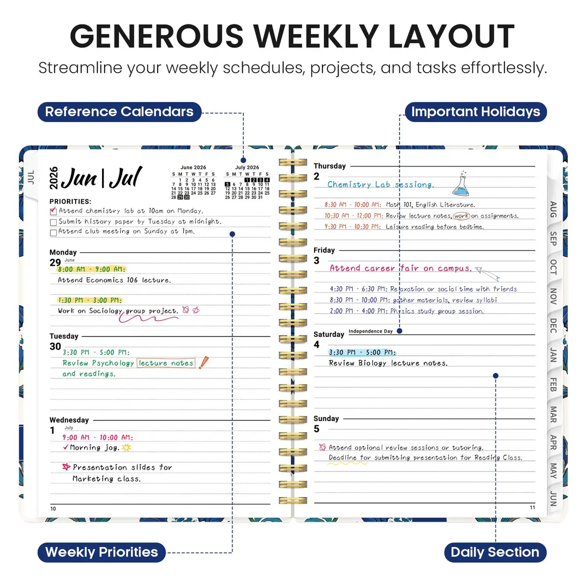Taja Academic Planner 2026-2027, Jul 2026-Jun 2027 Monthly & Weekly Planner, 16 cm x 22 cm (6.3"x8.5") | Acid-Free Paper - view 3