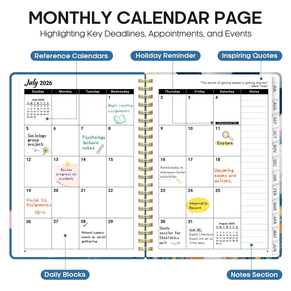 Taja 2026-2027 Academic Planner 146 Pages (A5 Size) | Monthly & Weekly Jul 2026-Jun 2027 Planner Calendar - view 2