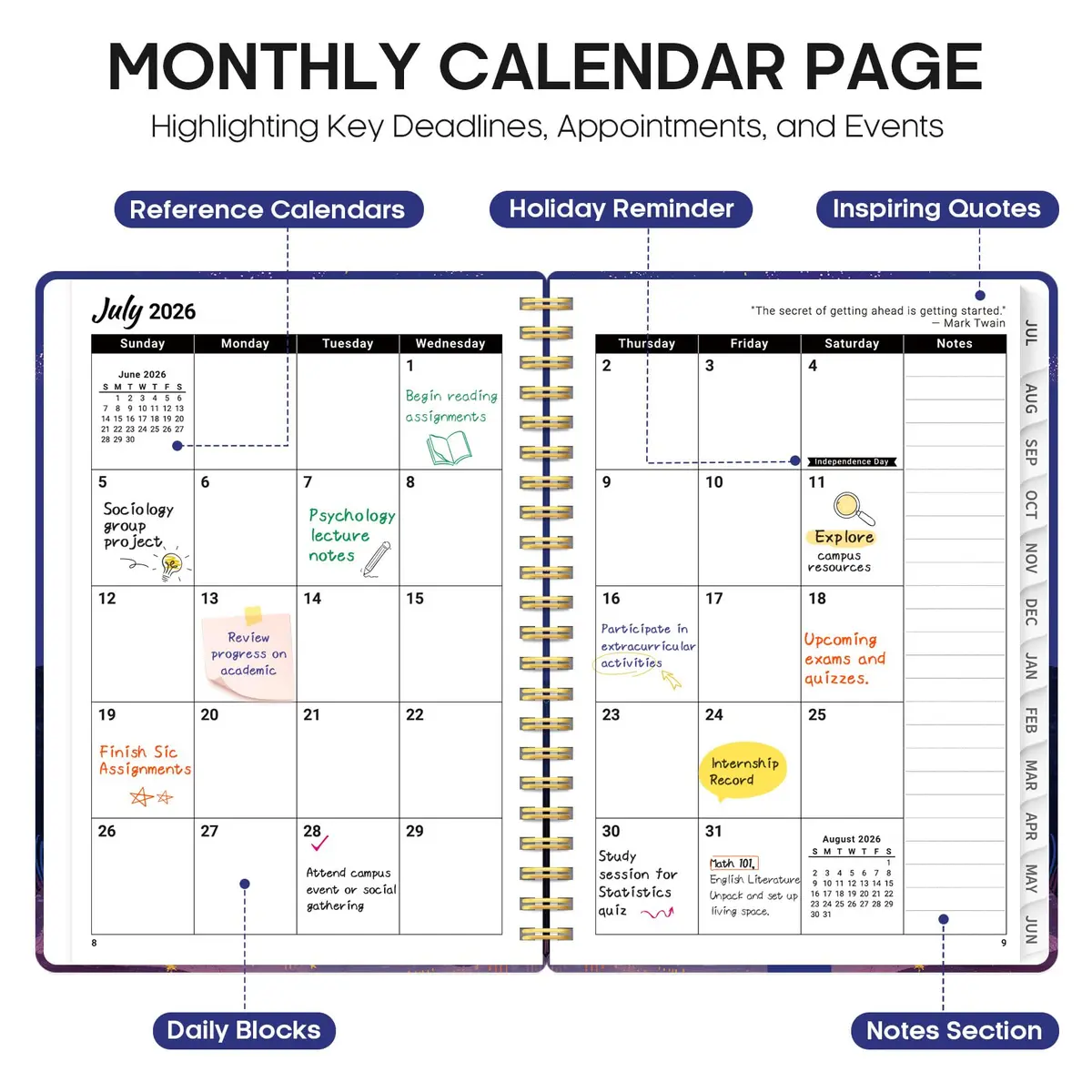 Taja Academic Planner 2026-2027, Jul 2026-Jun 2027 Monthly & Weekly Planner 16.0 cm x 21.6 cm (6.3"x8.5") | Acid-Free Paper - view 2