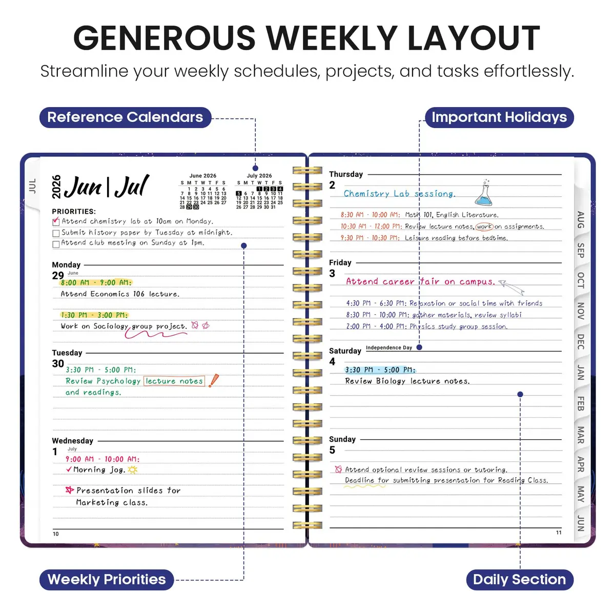 Taja Academic Planner 2026-2027, Jul 2026-Jun 2027 Monthly & Weekly Planner 16.0 cm x 21.6 cm (6.3"x8.5") | Acid-Free Paper - view 3