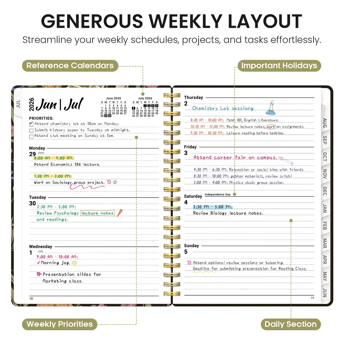 Taja Academic Planner 2026-2027, Jul 2026-Jun 2027 Monthly & Weekly Planner 16.3cm x 21.8cm (6.3"x8.5") | Acid-Free Paper for Smooth Writing - view 3