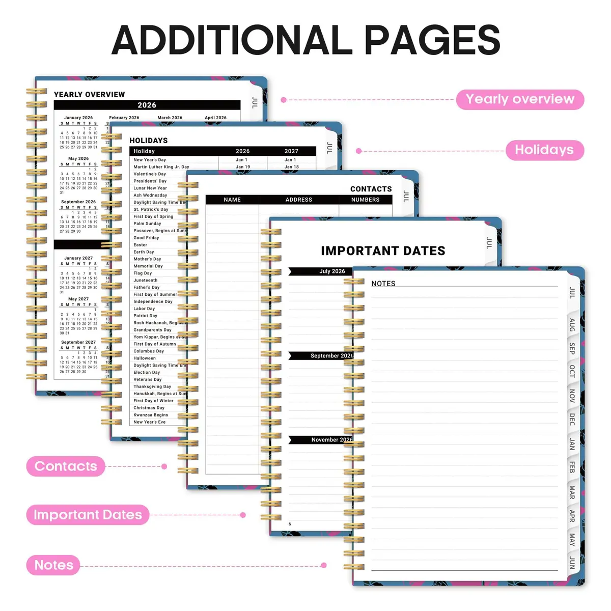 Taja Academic Planner 2026-2027, Monthly & Weekly Jul 2026-Jun 2027, A5 Size (6.3"x8.5") | Spiral Bound Hardcover with Elastic Closure - view 5