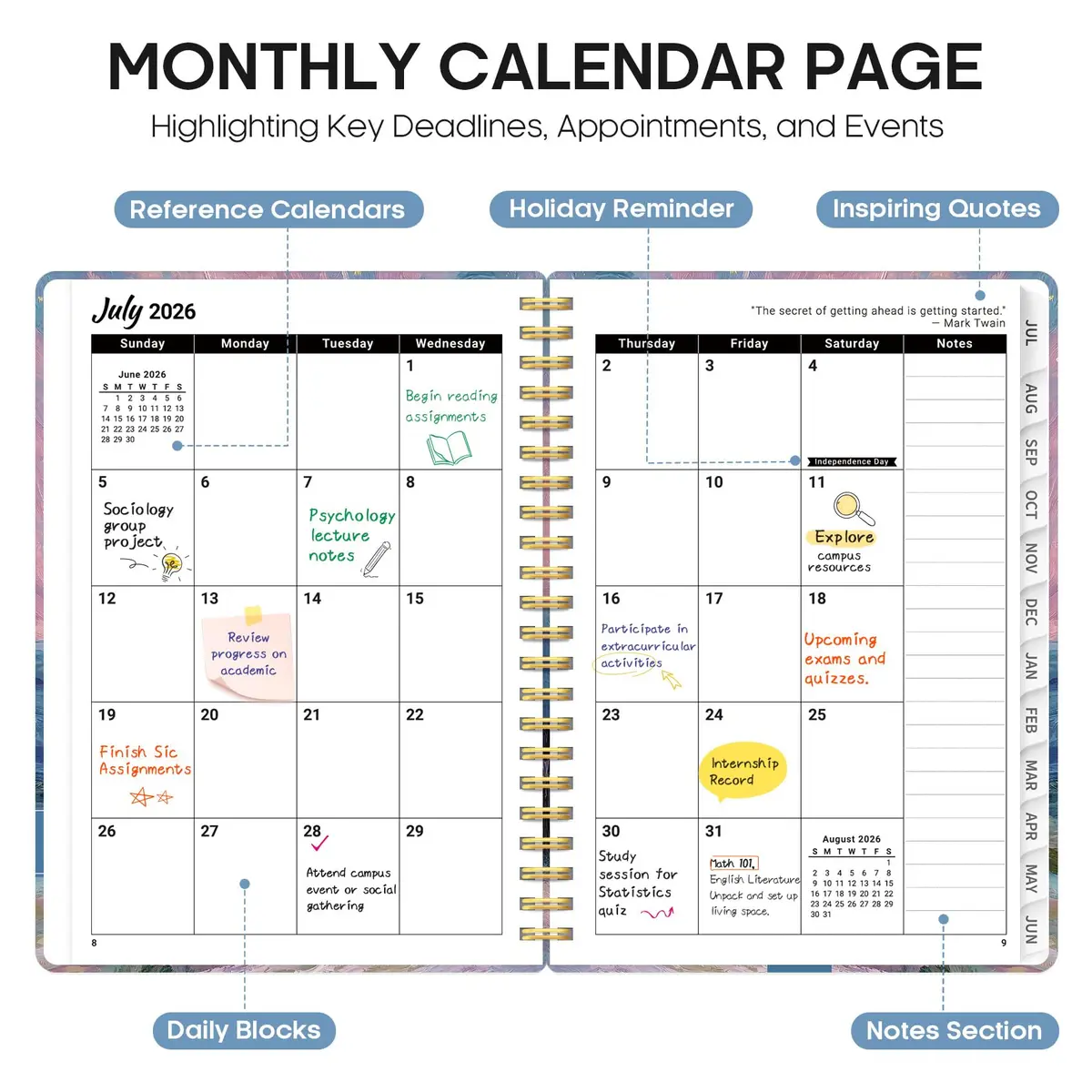 Taja Planner 2026-2027 | Academic & Personal Organizer, July 2026 - June 2027, Spiral Bound, 6.3"x8.5" - view 2
