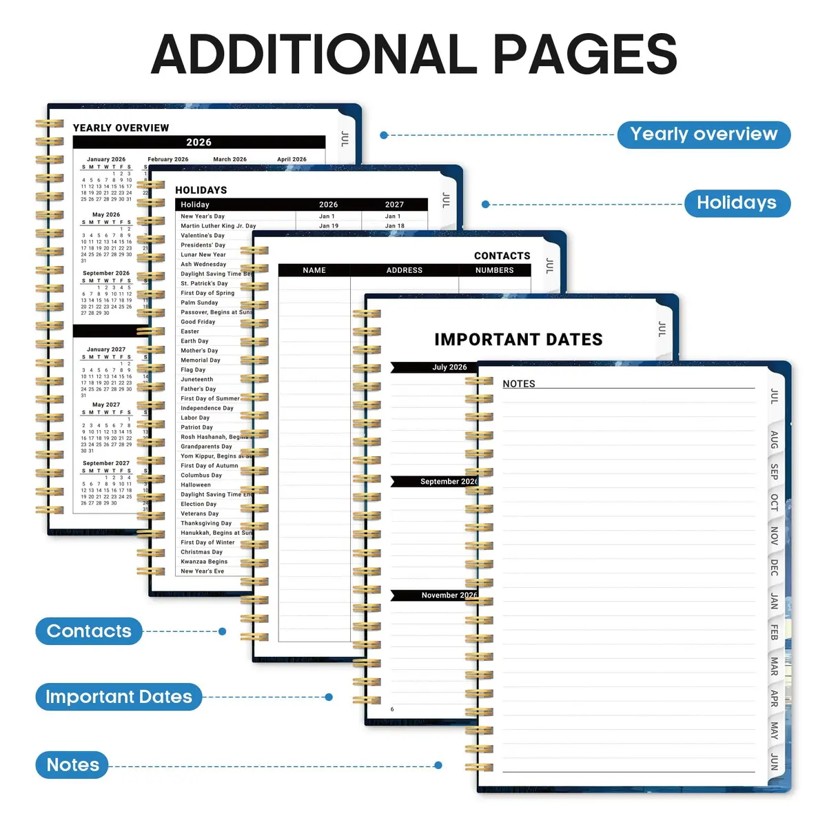 Taja 2026-2027 Academic Planner, Monthly & Weekly 146 Pages | Spiral Bound Hardcover with Elastic Closure & Pocket - view 5