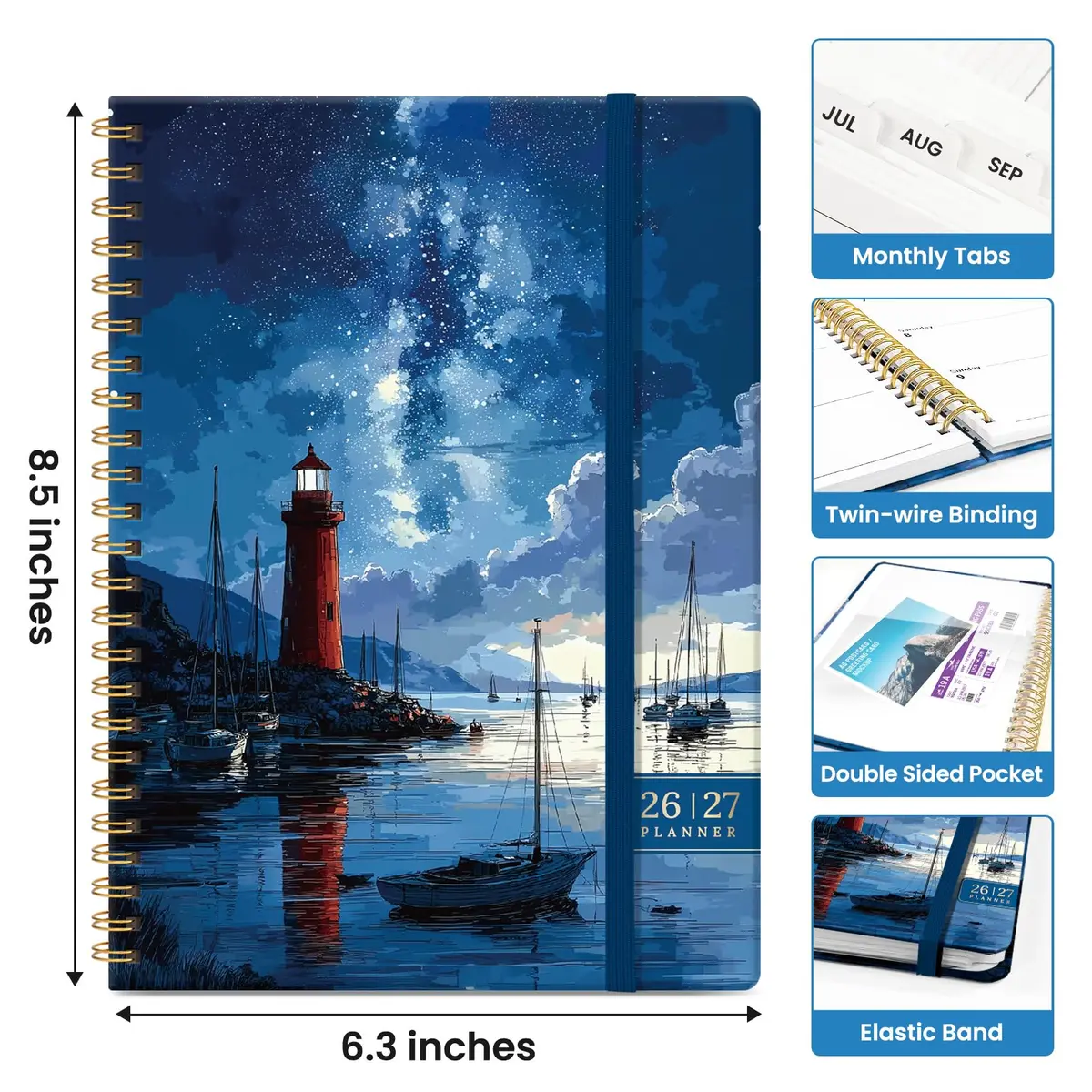 Taja 2026-2027 Academic Planner, Monthly & Weekly 146 Pages | Spiral Bound Hardcover with Elastic Closure & Pocket - view 4