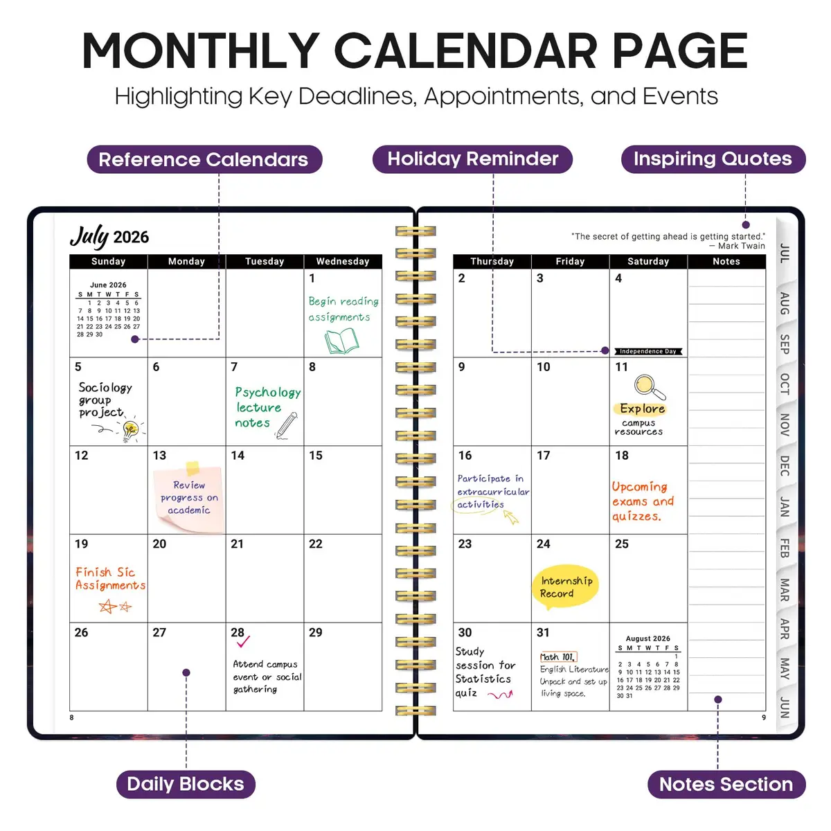 Taja Academic Planner 2026-2027, Jul 2026-Jun 2027 Monthly & Weekly Planner 16 cm (6.3") x 21.6 cm (8.5") | Acid-Free Paper - view 2
