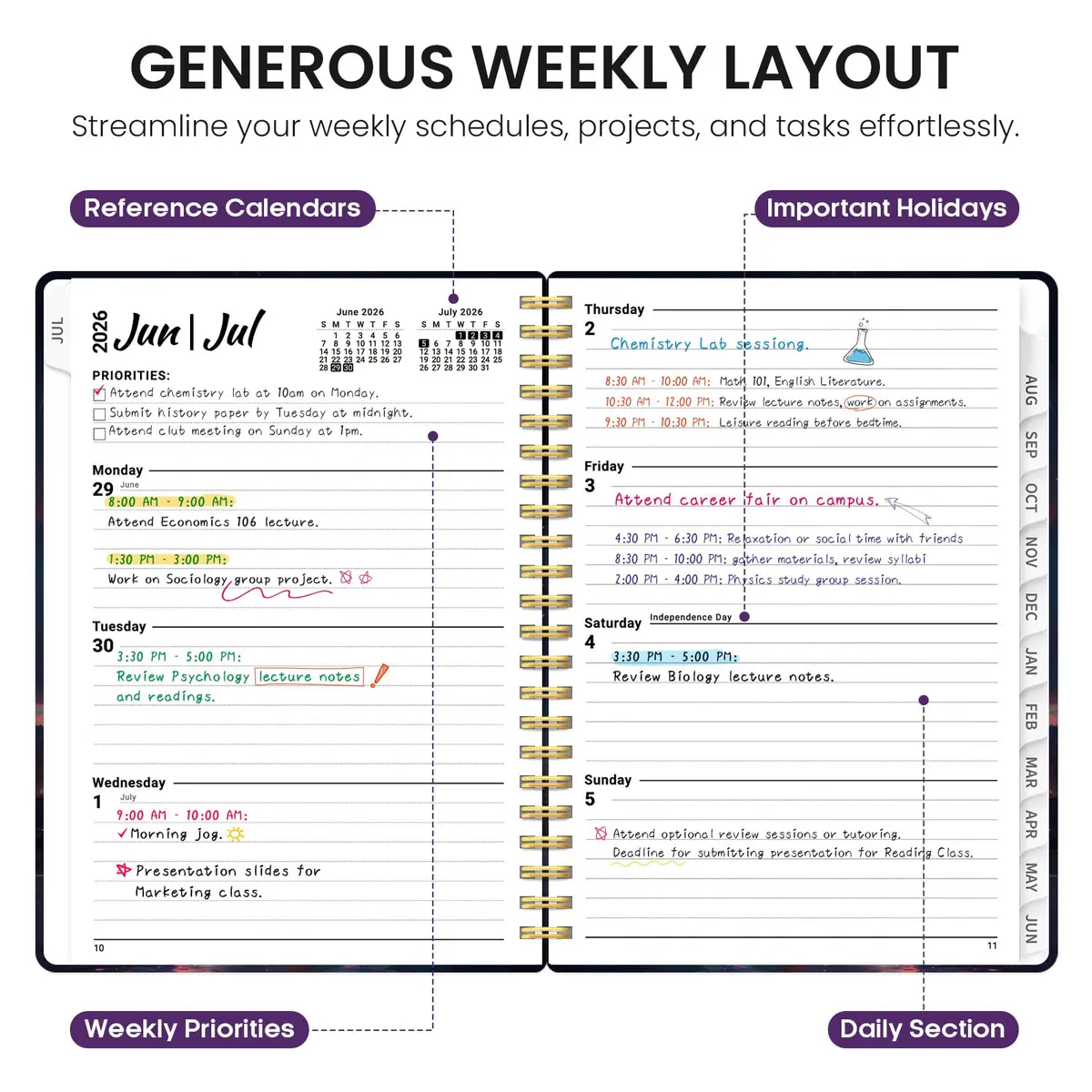 Taja Academic Planner 2026-2027, Jul 2026-Jun 2027 Monthly & Weekly Planner 16 cm (6.3") x 21.6 cm (8.5") | Acid-Free Paper - view 3