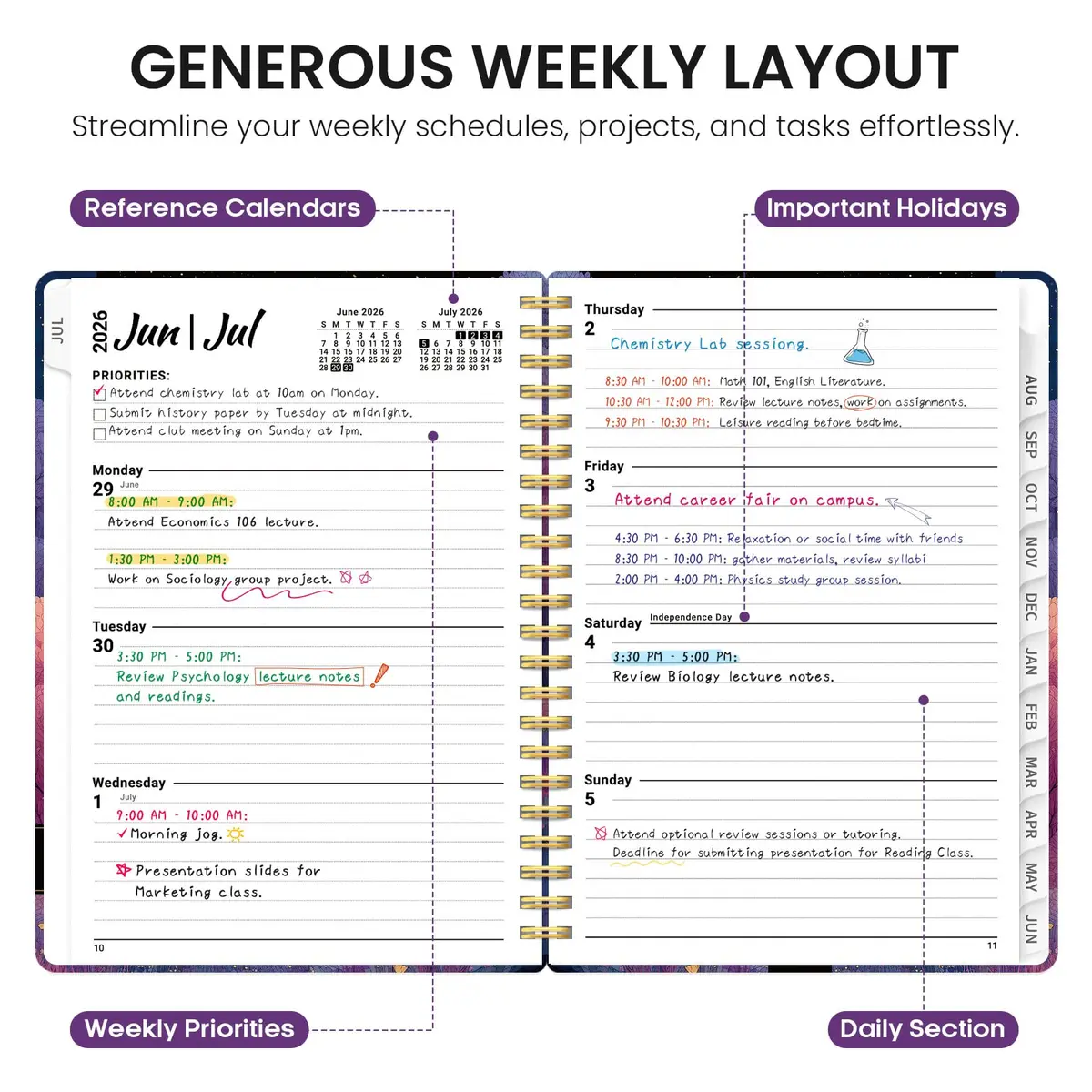 Taja Academic Planner 2026-2027, Jul 2026-Jun 2027 Monthly & Weekly Planner 146 Pages (A5 Size) - view 3