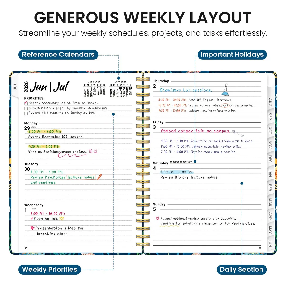 Taja Academic Planner 2026-2027, Jul 2026-Jun 2027 Monthly & Weekly Planner 16.1cm (6.3") x 21.7cm (8.5") | Acid-Free Paper - view 3