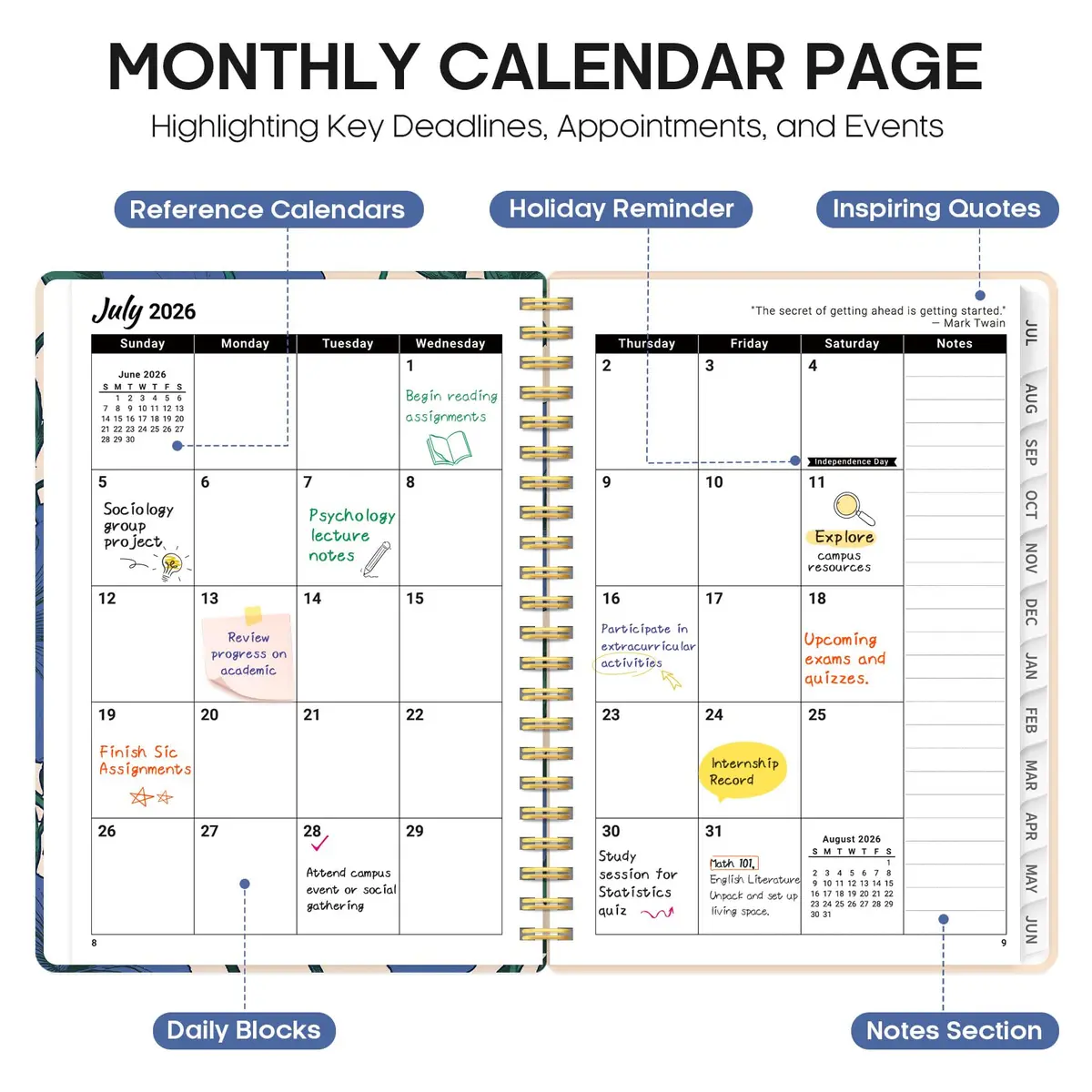 Taja Planner 2026-2027 | Academic & Weekly Organizer, 8.5"x11" Hardcover, July 2026-June 2027 - view 2