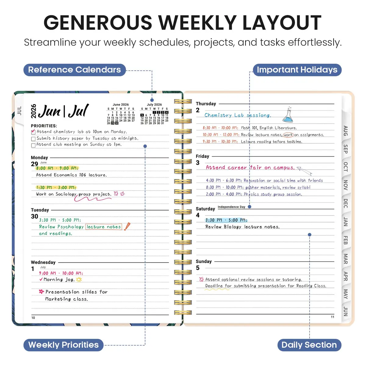 Taja Planner 2026-2027 | Academic & Weekly Organizer, 8.5"x11" Hardcover, July 2026-June 2027 - view 3
