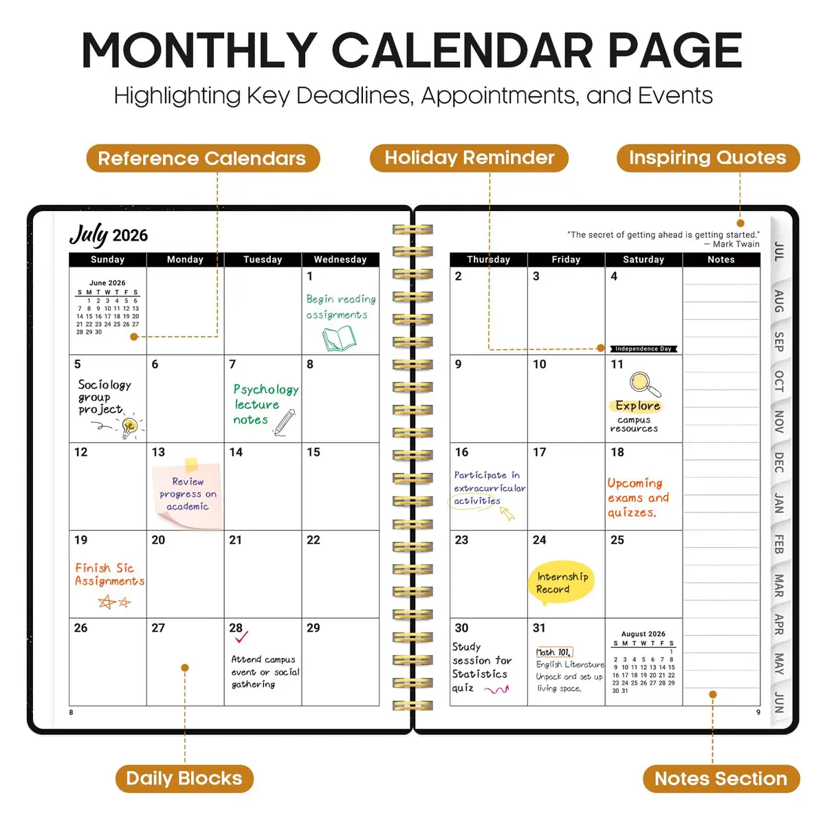 Taja Academic Planner 2026-2027, Jul 2026-Jun 2027 Monthly & Weekly Planner 16.0 cm x 21.5 cm | Acid-Free Paper for Smooth Writing - view 2