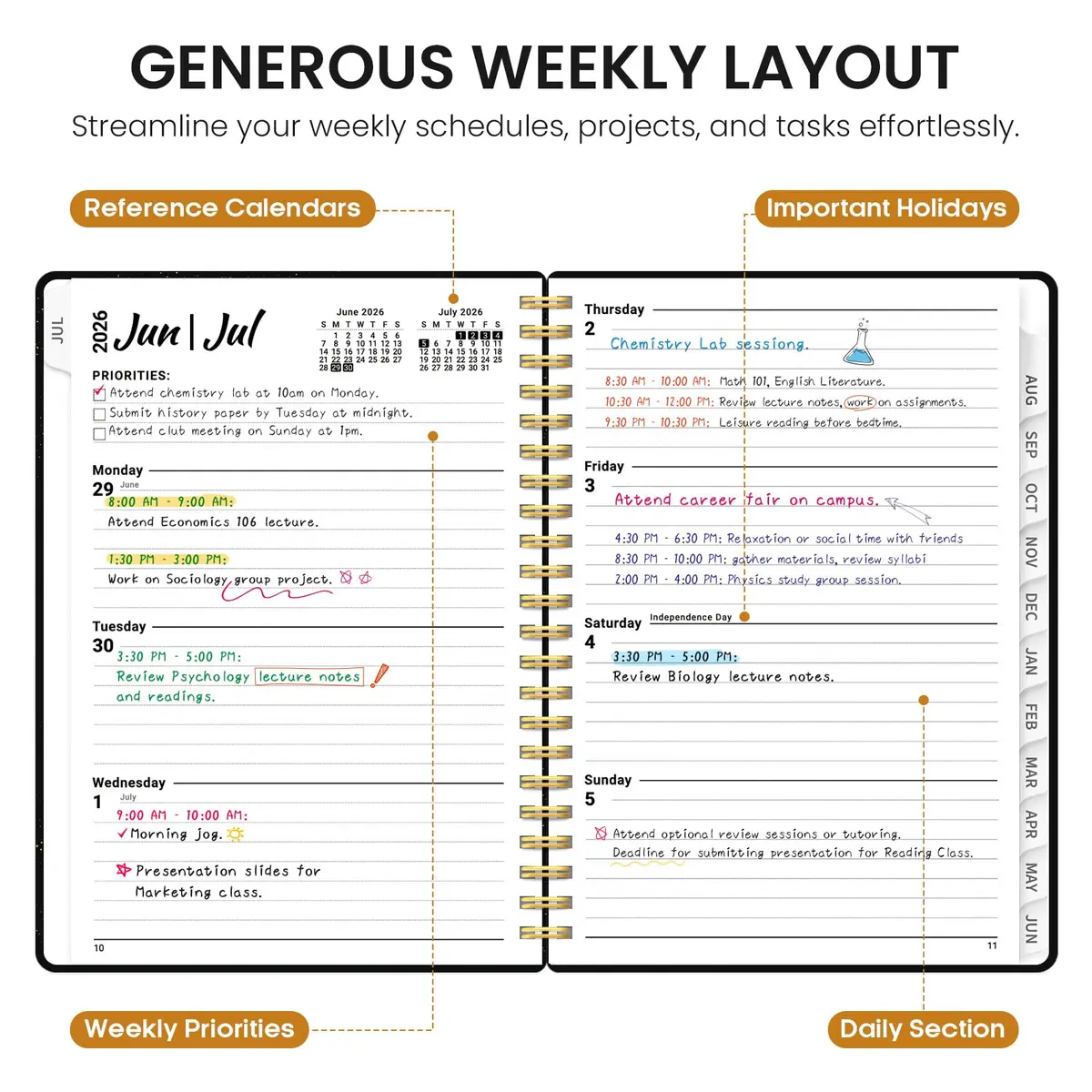 Taja Academic Planner 2026-2027, Jul 2026-Jun 2027 Monthly & Weekly Planner 16.0 cm x 21.5 cm | Acid-Free Paper for Smooth Writing - view 3