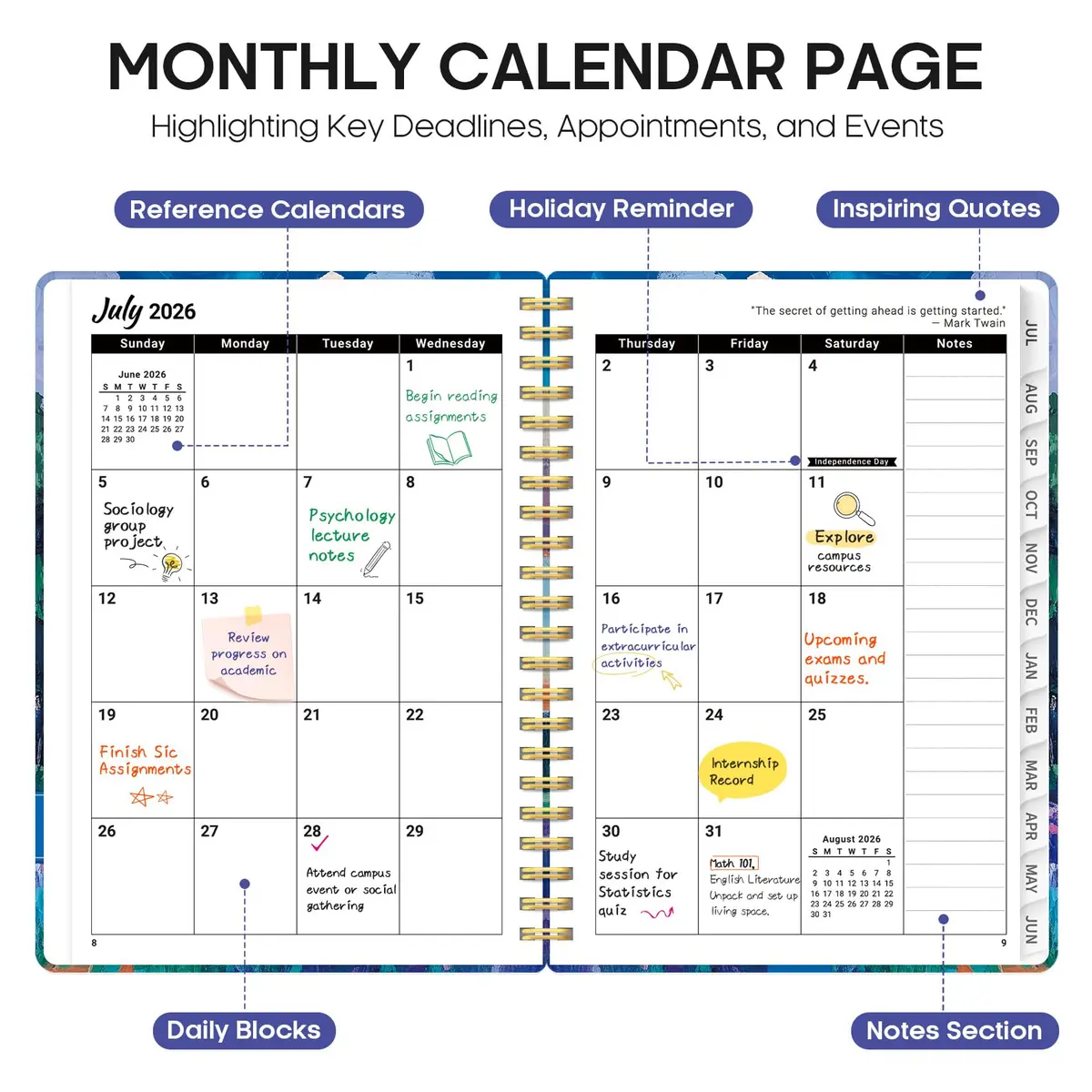 Taja Academic Planner 2026-2027, Jul 2026-Jun 2027 Monthly & Weekly Planner 16.0 cm (6.3") x 21.6 cm (8.5") | Acid-Free Paper - view 2