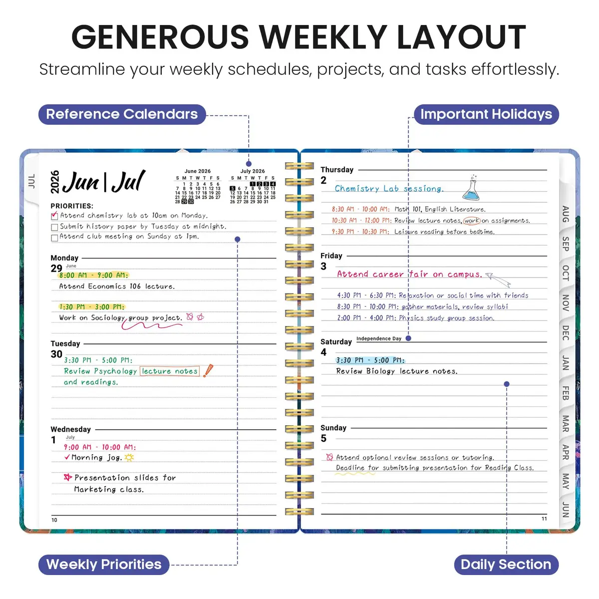 Taja Academic Planner 2026-2027, Jul 2026-Jun 2027 Monthly & Weekly Planner 16.0 cm (6.3") x 21.6 cm (8.5") | Acid-Free Paper - view 3