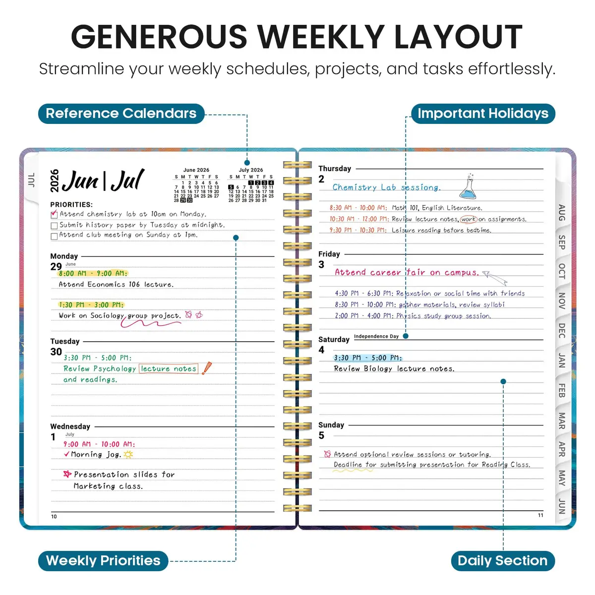 Taja Academic Planner 2026-2027, Monthly & Weekly Jul 2026-Jun 2027 Planner, 16.5 cm (6.5"x8.5") | Organized Planning for Students & Professionals - view 3