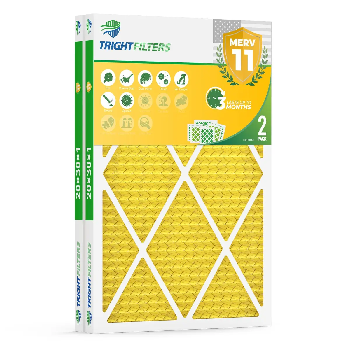 TRIGHTFILTERS 20x30x1 Air Filter MERV 11 HVAC Furnace Filter Pleated 2 Pack | Electrostatic Dust Capture - main product image