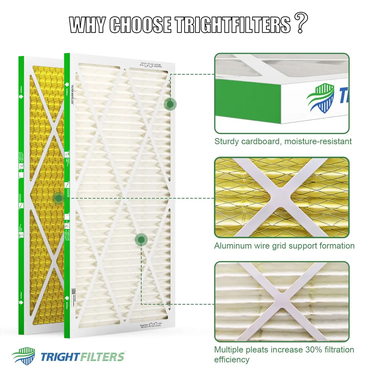 TRIGHTFILTERS 20x30x1 Air Filter MERV 11 HVAC Furnace Filter Pleated 2 Pack | Electrostatic Dust Capture - view 3