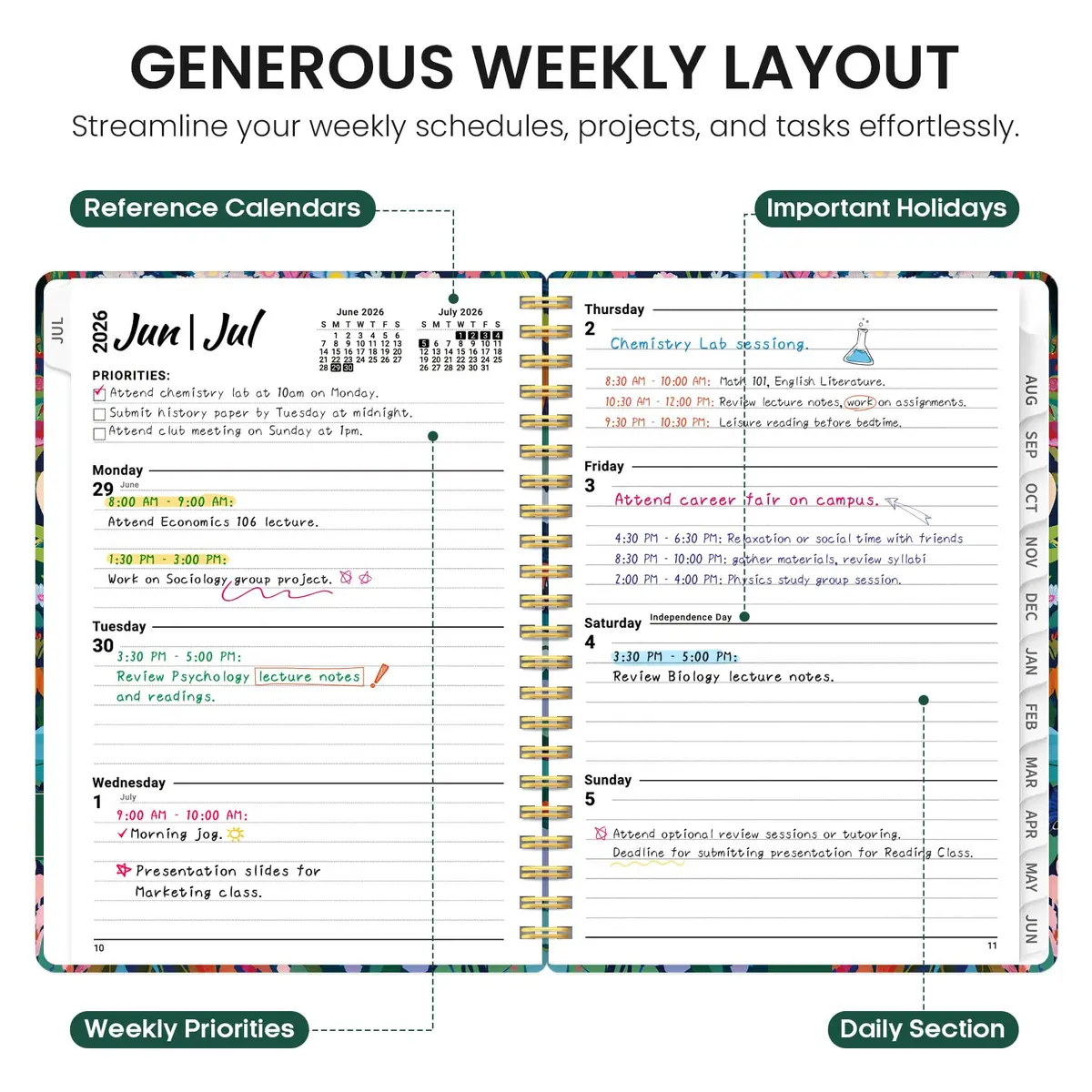 Taja Academic Planner 2026-2027, Monthly & Weekly Jul 2026-Jun 2027 Planner, 16 cm x 22 cm (6.3"x8.5") | Organized Planning for Students & Professionals - view 3