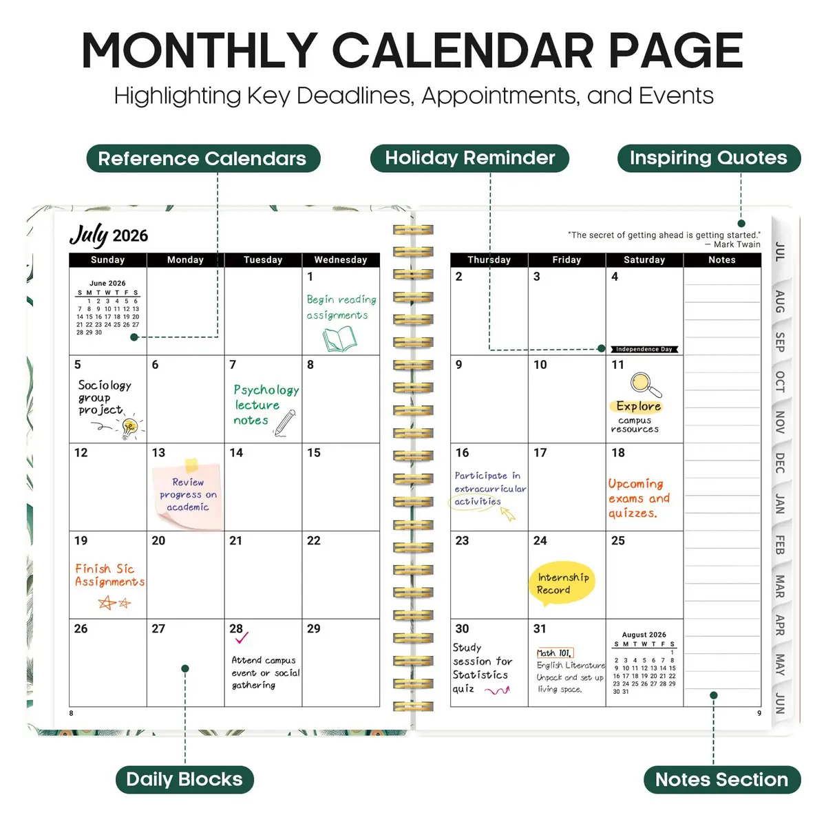 Taja Academic Planner 2026-2027, Monthly & Weekly Jul 2026-Jun 2027, 146 Pages, 16.2cm x 21.7cm | Organized Planning for Students & Professionals - view 2