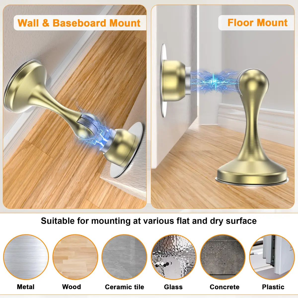 Crosize Magnetic Door Stoppers 6 Pack, Stainless Steel Door Stops, Gold | Strong Magnetism for Heavy Doors - view 5