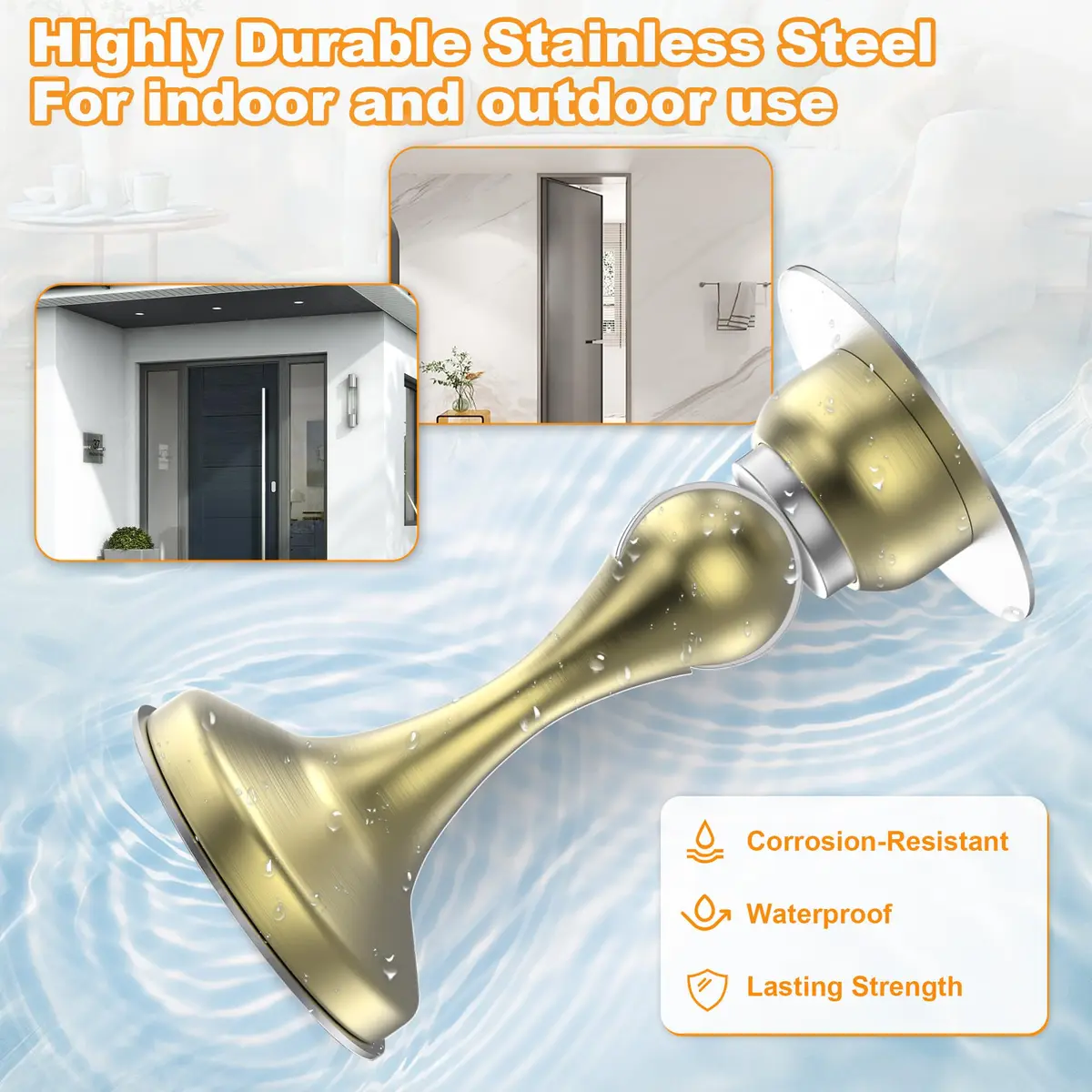 Crosize Magnetic Door Stoppers 6 Pack, Stainless Steel Door Stops, Gold | Strong Magnetism for Heavy Doors - view 6