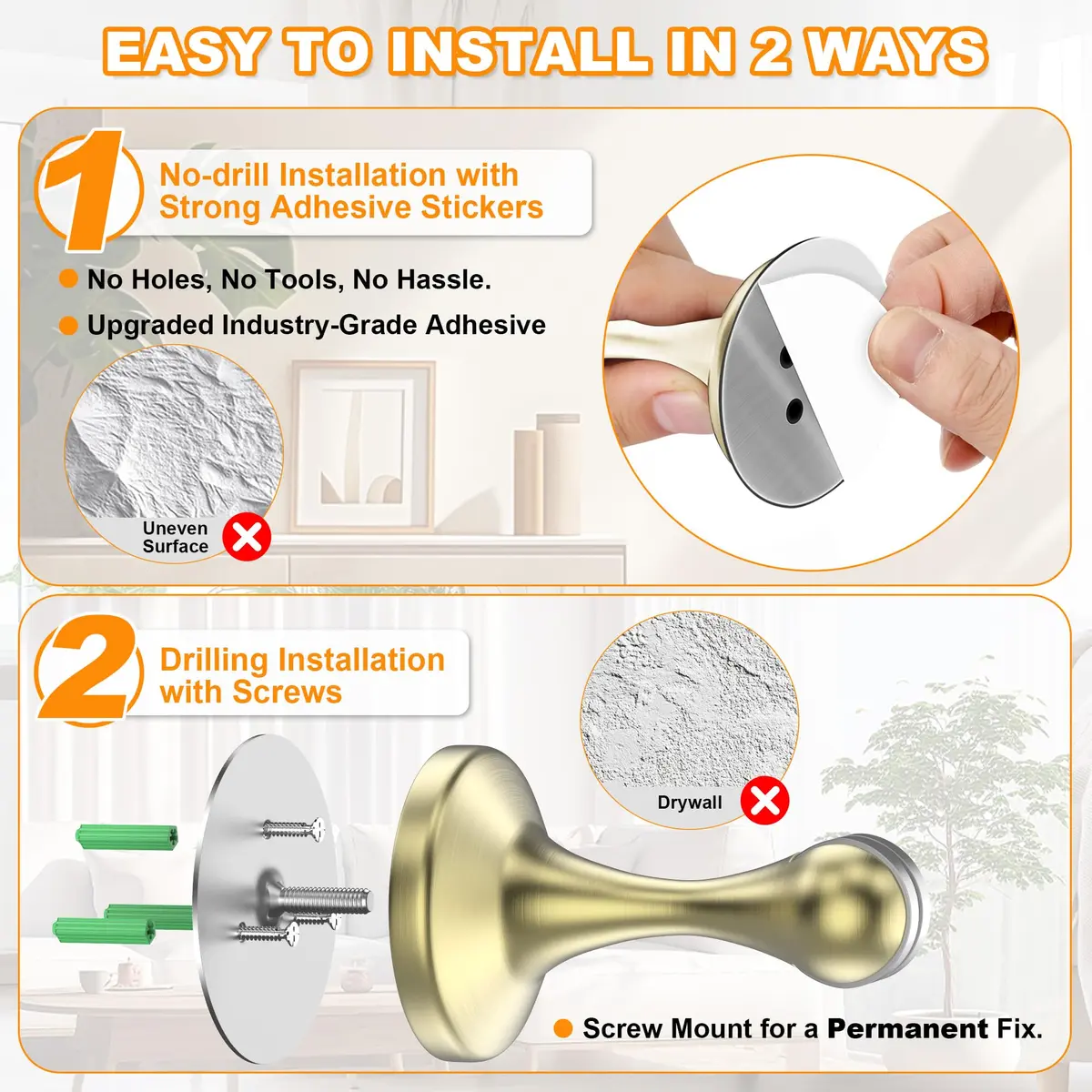 Crosize Magnetic Door Stoppers 6 Pack, Stainless Steel Door Stops, Gold | Strong Magnetism for Heavy Doors - view 4