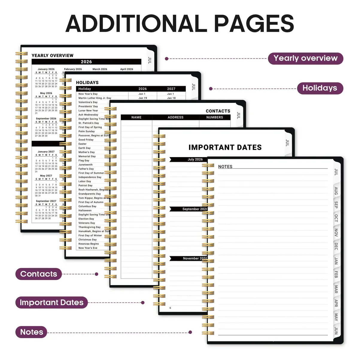 Taja Academic Planner 2026-2027, Monthly & Weekly Jul 2026-Jun 2027 Planner, 146 Pages (A5 Size) - view 5