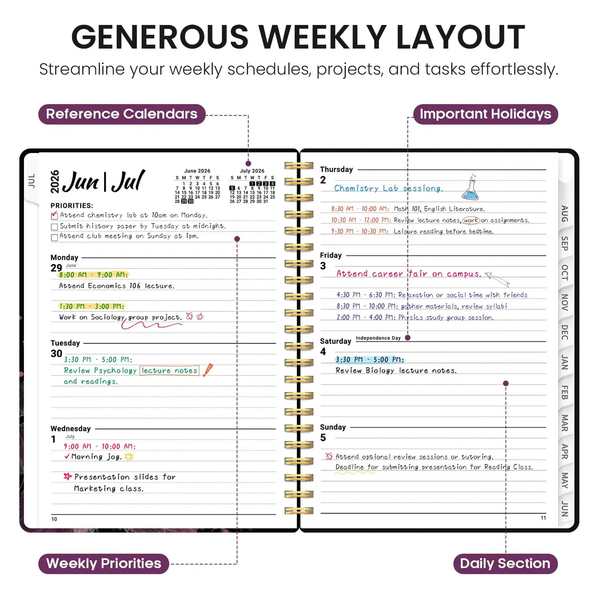 Taja Academic Planner 2026-2027, Monthly & Weekly Jul 2026-Jun 2027 Planner, 146 Pages (A5 Size) - view 3