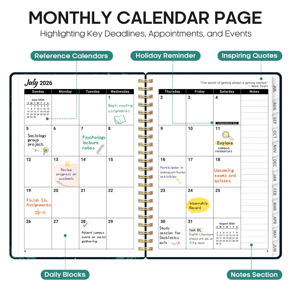 Taja 2026-2027 Academic Planner 8.5" x 11" (21.6 x 27.9 cm) | Weekly & Monthly Planning - view 2