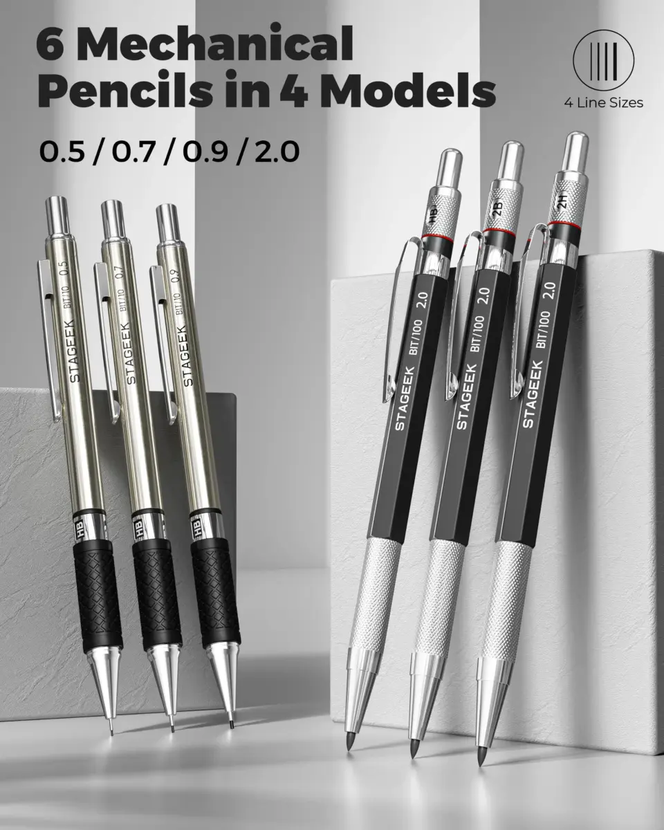 STAGEEK Mechanical Pencil Set with Canvas Bag, 0.5mm, 0.7mm, 0.9mm, 2.0mm & 464 Lead Refills | Smooth Writing for Students & Professionals - view 2