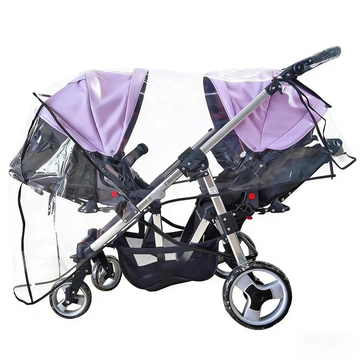 HSJH Double Stroller Rain Cover | Waterproof Weather Shield for Tandem Twin Strollers with Large See-Through Window - main product image