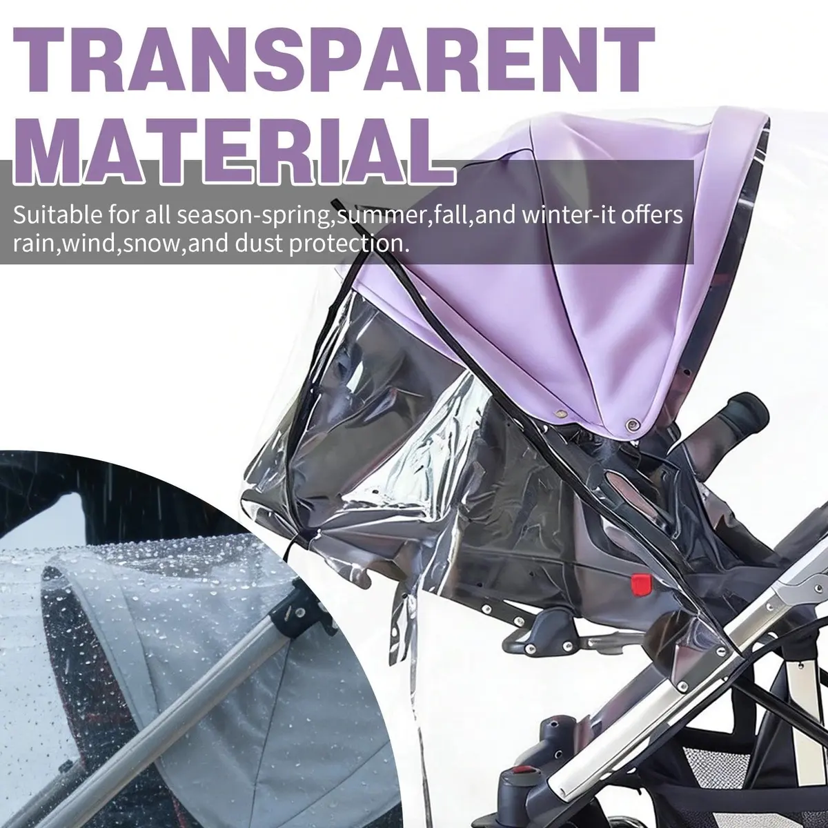 HSJH Double Stroller Rain Cover | Waterproof Weather Shield for Tandem Twin Strollers with Large See-Through Window - view 5