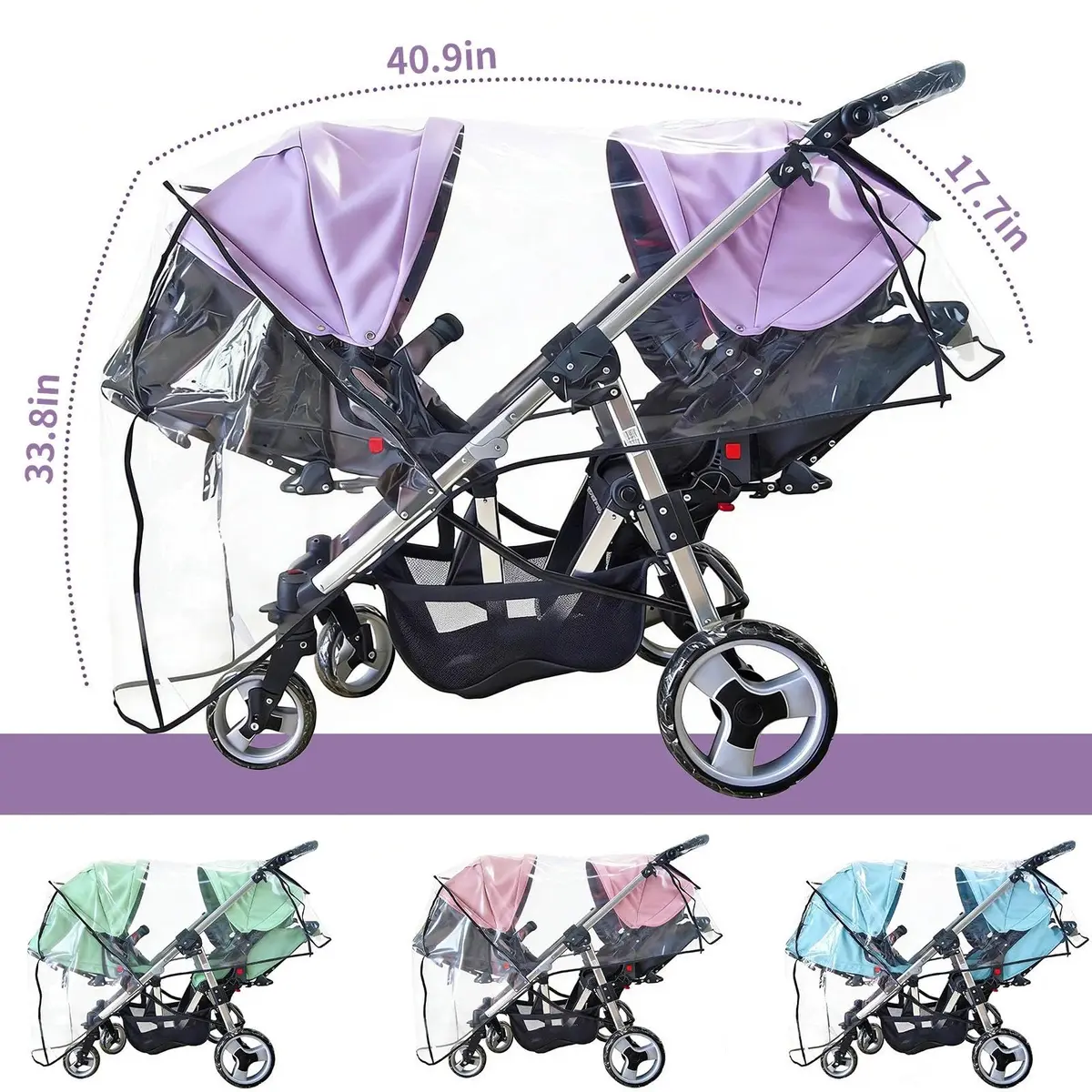 HSJH Double Stroller Rain Cover | Waterproof Weather Shield for Tandem Twin Strollers with Large See-Through Window - view 2