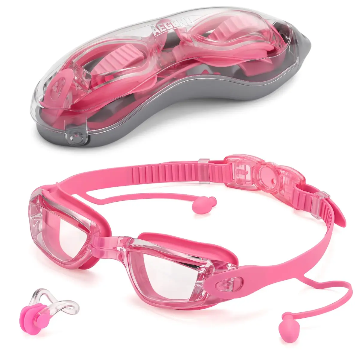 Aegend Swim Goggles for Adults & Youth | Pink Clear Lens with Anti-Fog & UV Protection - main product image