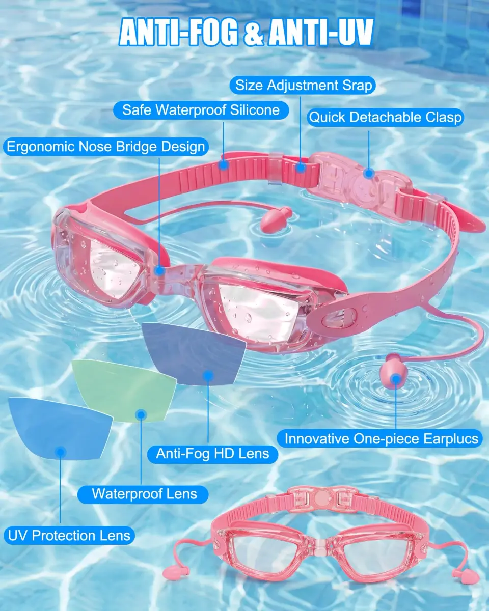 Aegend Swim Goggles for Adults & Youth | Pink Clear Lens with Anti-Fog & UV Protection - view 4