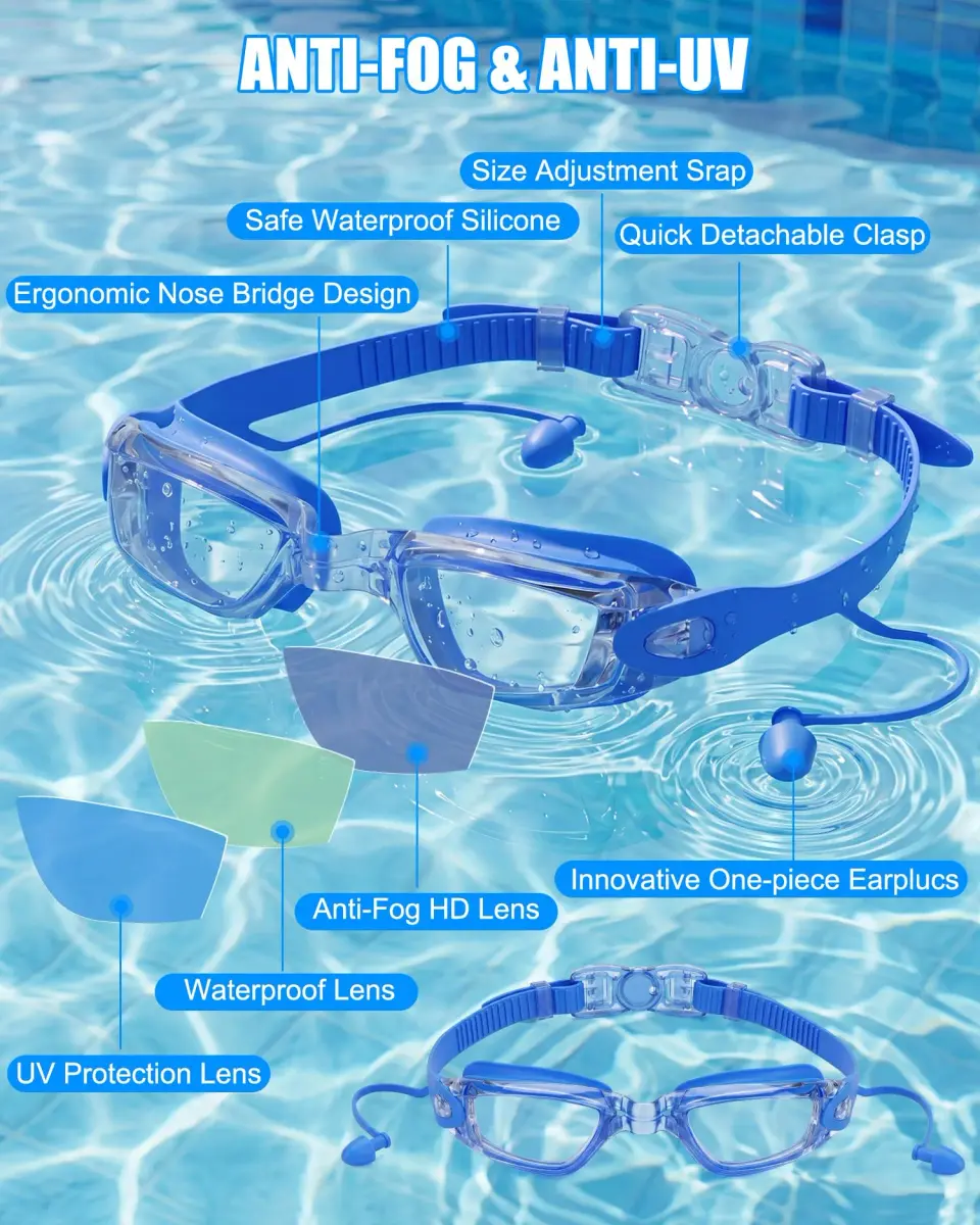 Aegend Swim Goggles Blue Clear Lens | Universal Fit Adult Youth No Leaking Anti-Fog UV Protection - view 4