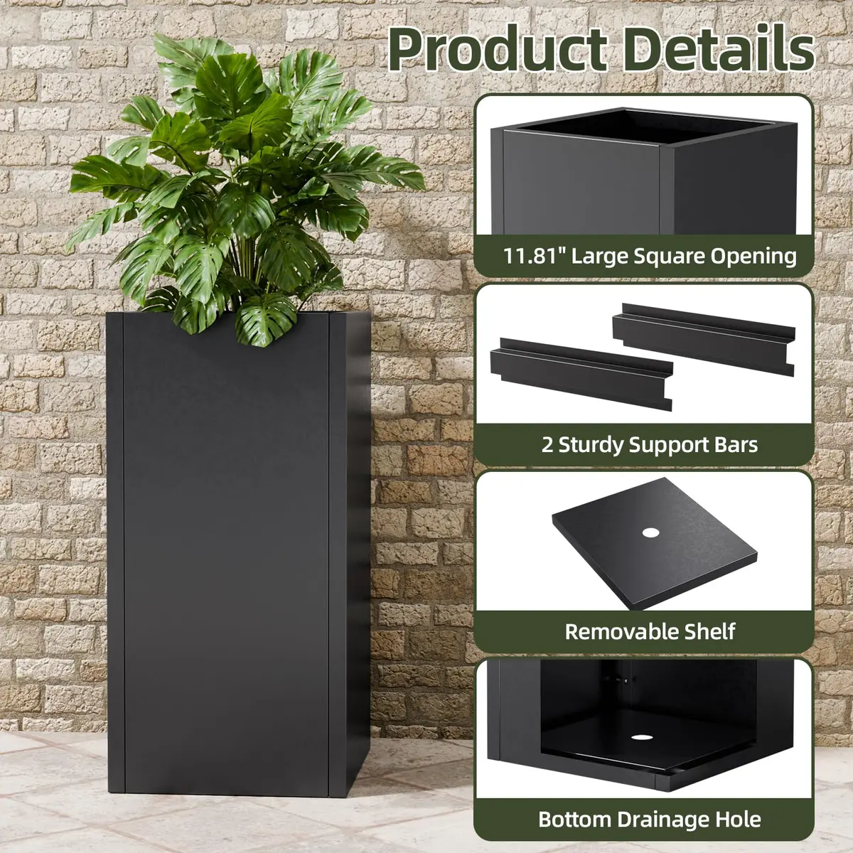 Diyfire 24" Tall Metal Planters Box for Outdoor Plants | Heavy Duty, Rust & UV Resistant, 54L Capacity - view 2