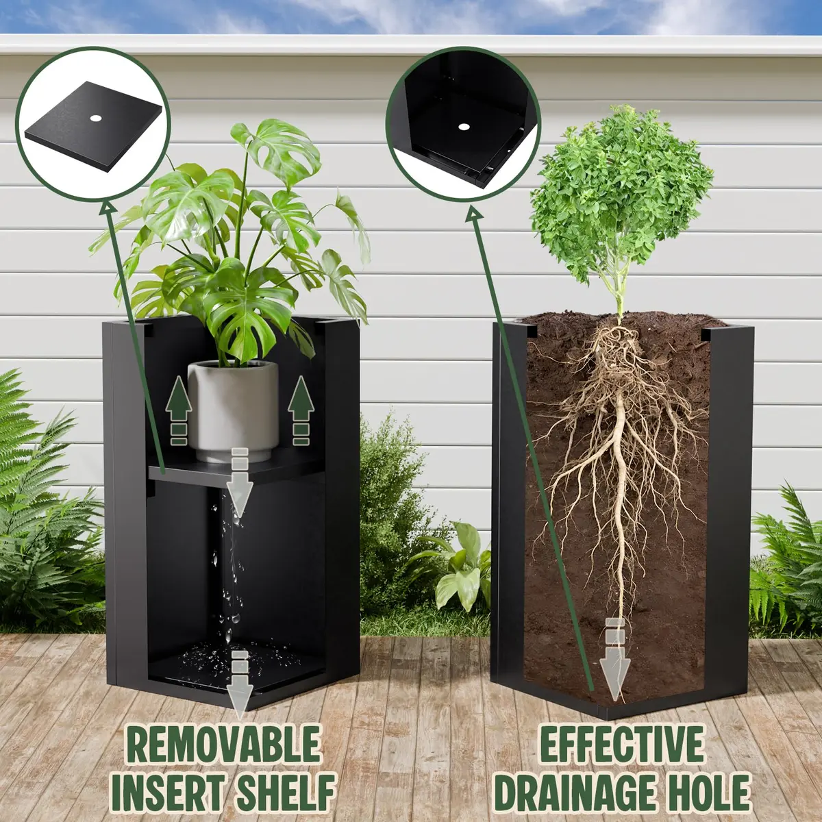Diyfire 24" Tall Metal Planters Box for Outdoor Plants | Heavy Duty, Rust & UV Resistant, 54L Capacity - view 3