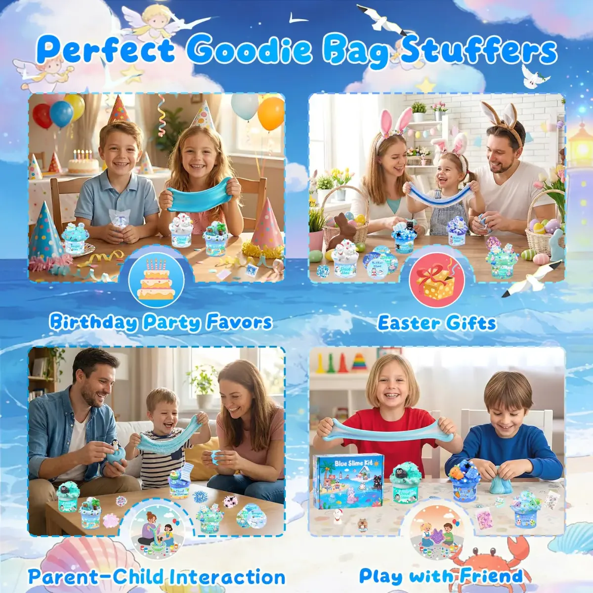 LAWOHO Gradient Slime Kit with Add-ins, 360ml Cloud, Butter & Clear Slime for Kids - view 7