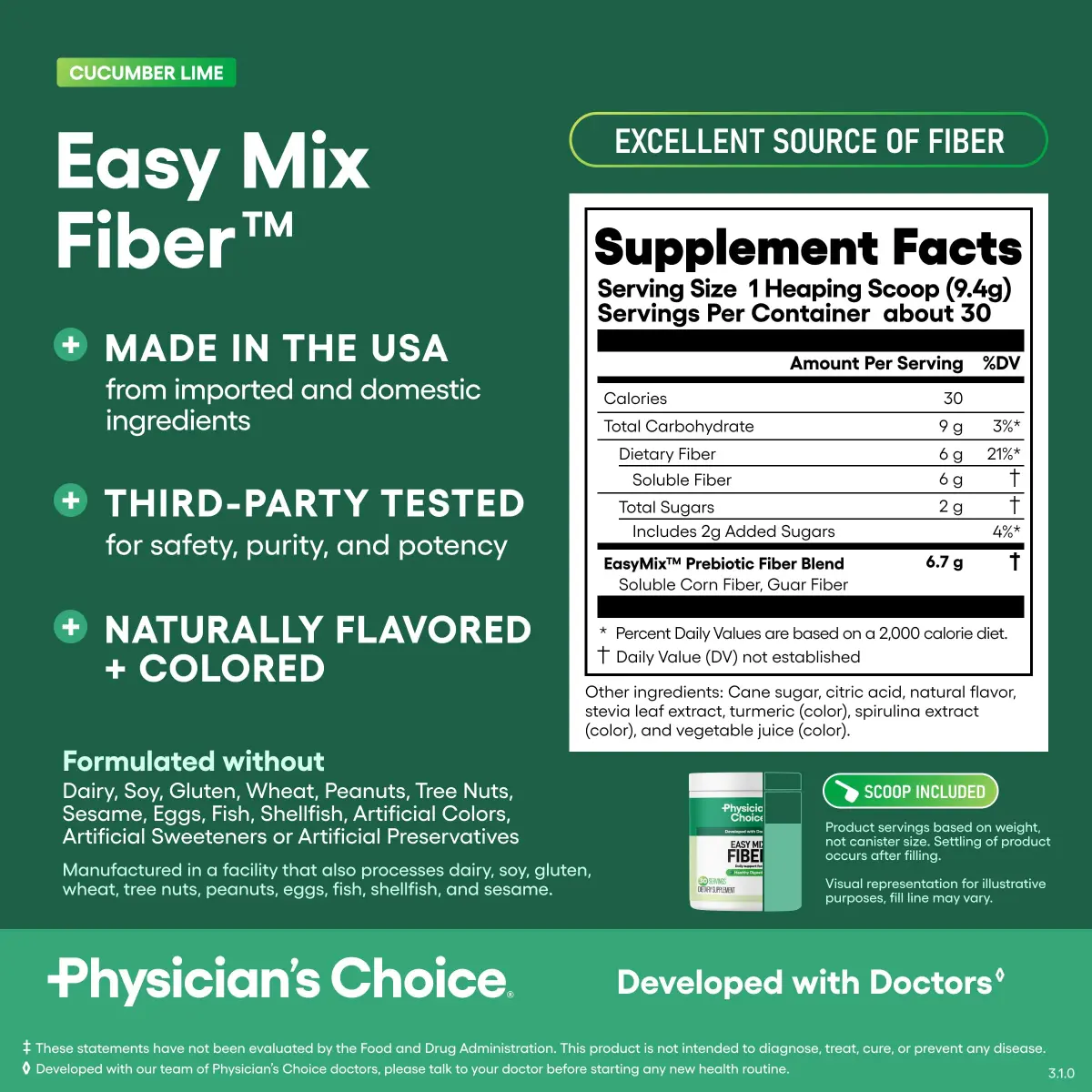 Physician's CHOICE Easy Mix Fiber Supplement 9.9oz (280g) | GLP-1 Friendly Daily Prebiotic Fiber Powder - view 7
